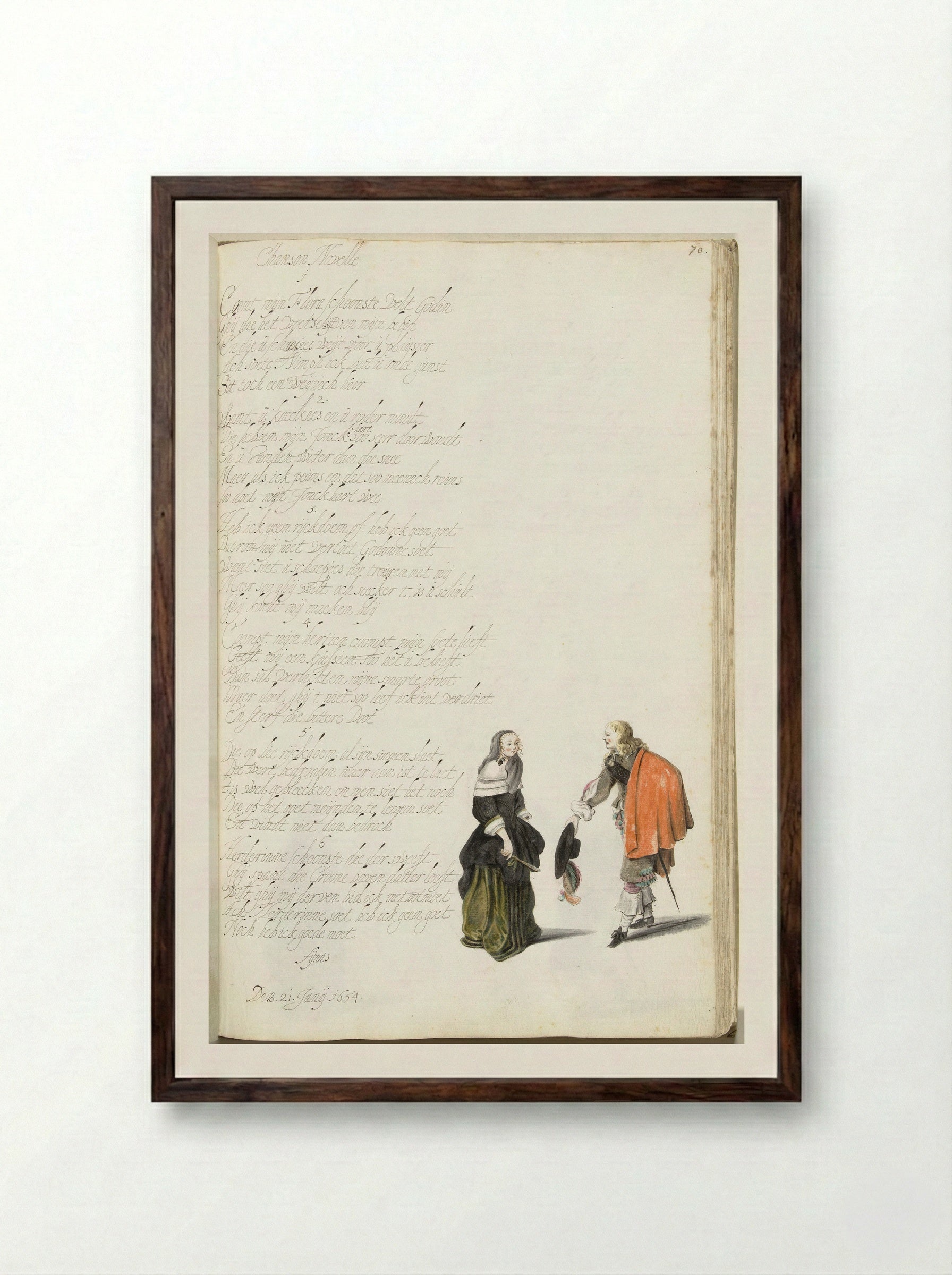Heer die een dame groet (Gentleman Greeting a Lady) - Gesina ter Borch - Framed Print Dark Wood