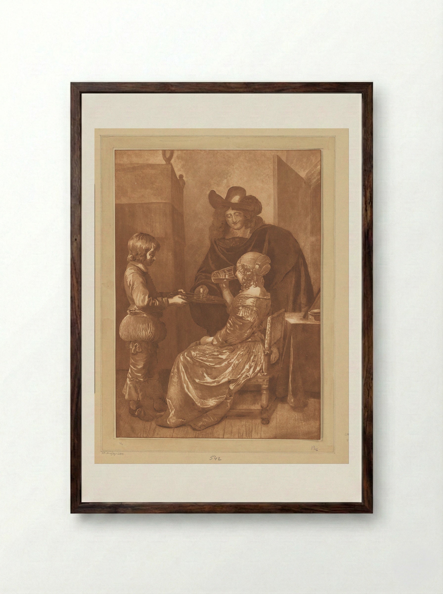 Heer en dame met page - Cornelis Brouwer - Framed Print Dark Wood