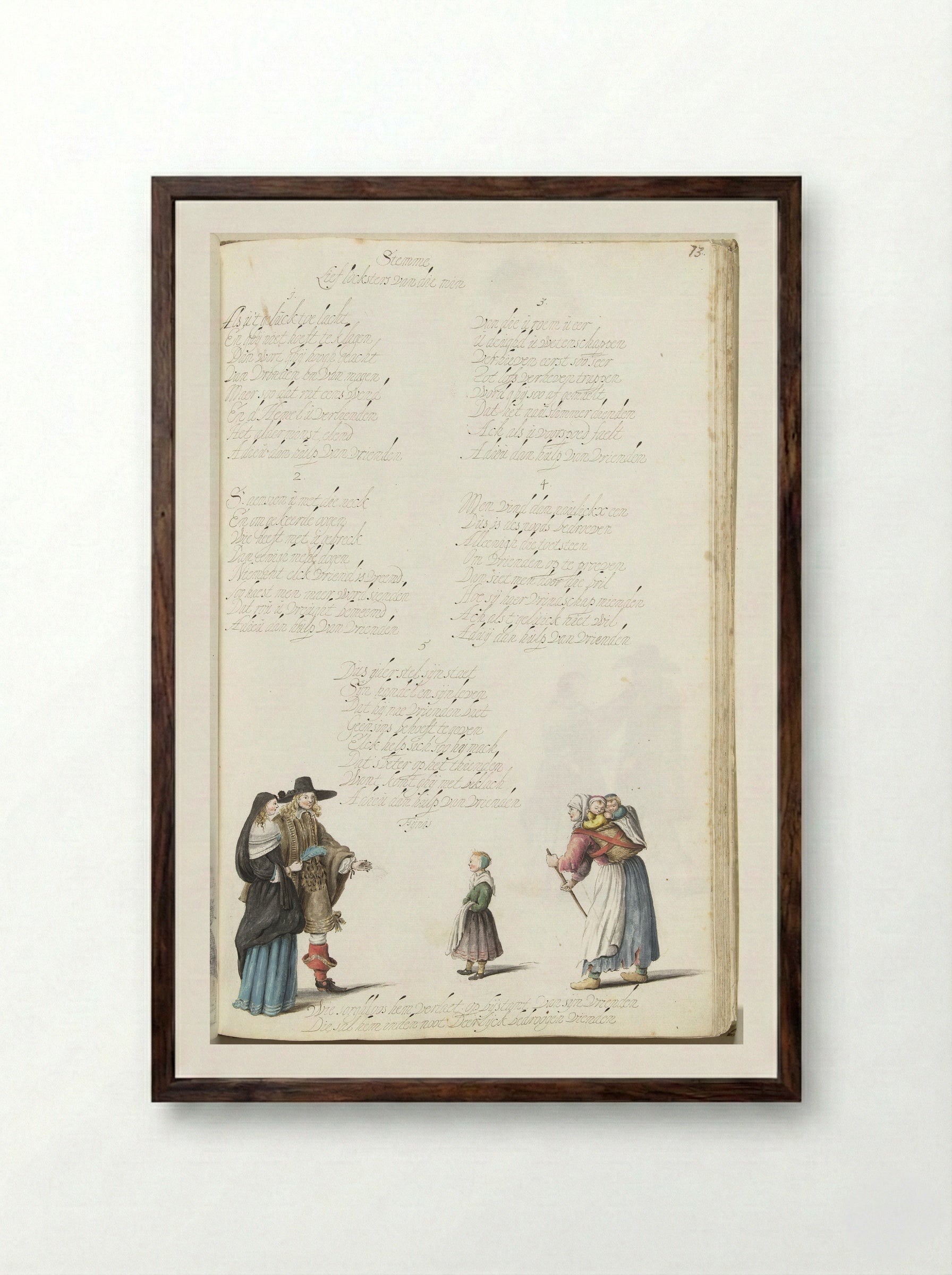 Heer en een dame staand voor een arme moeder en haar kinderen - Gesina ter Borch - Framed Print Dark Wood