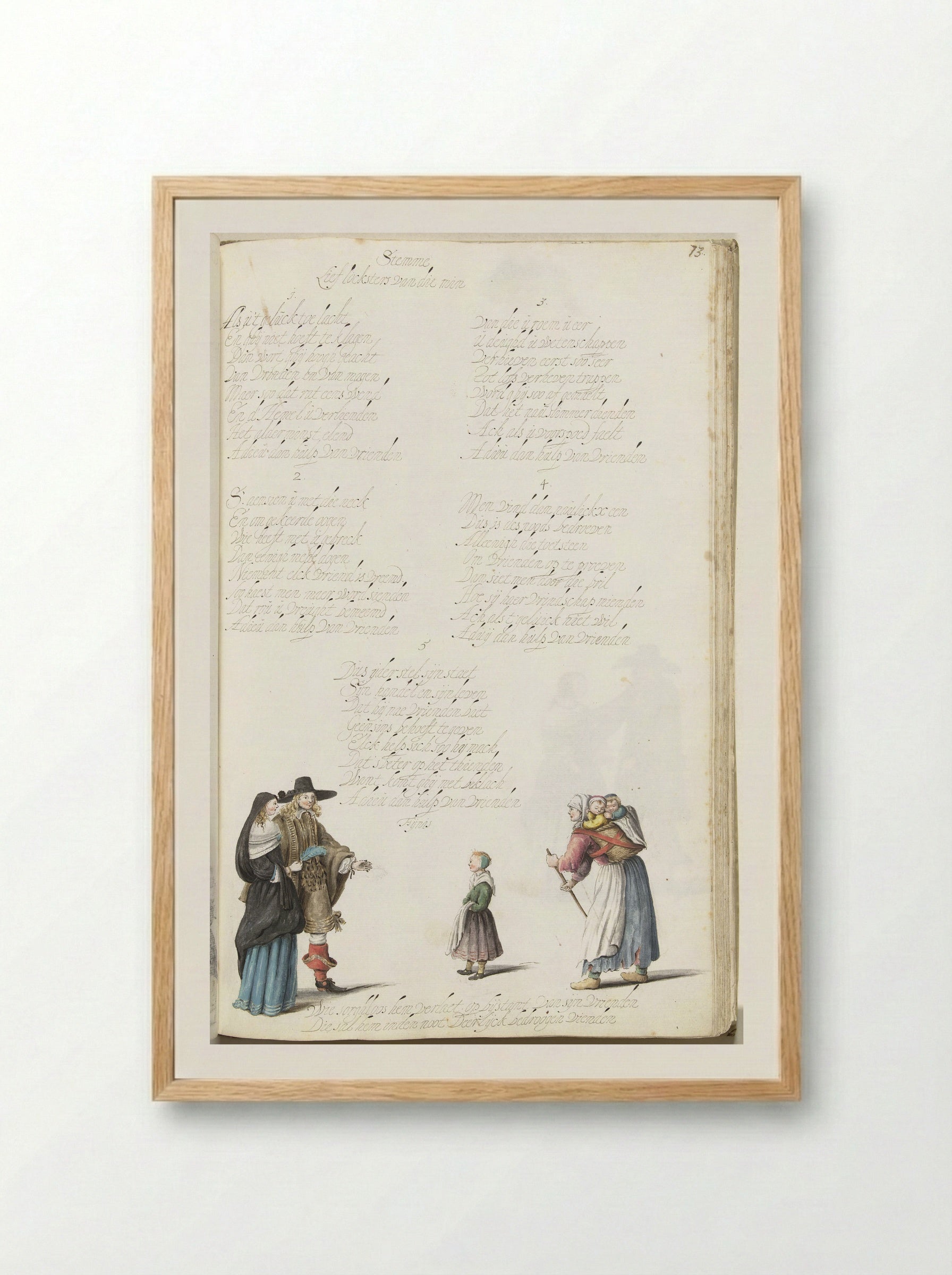 Heer en een dame staand voor een arme moeder en haar kinderen - Gesina ter Borch - Framed Print Wood