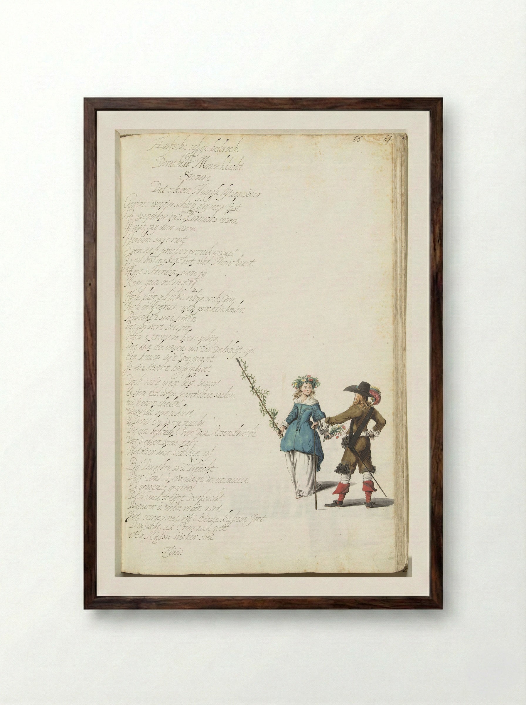 Heer en herderin in gesprek - Gesina ter Borch - Framed Print Dark Wood