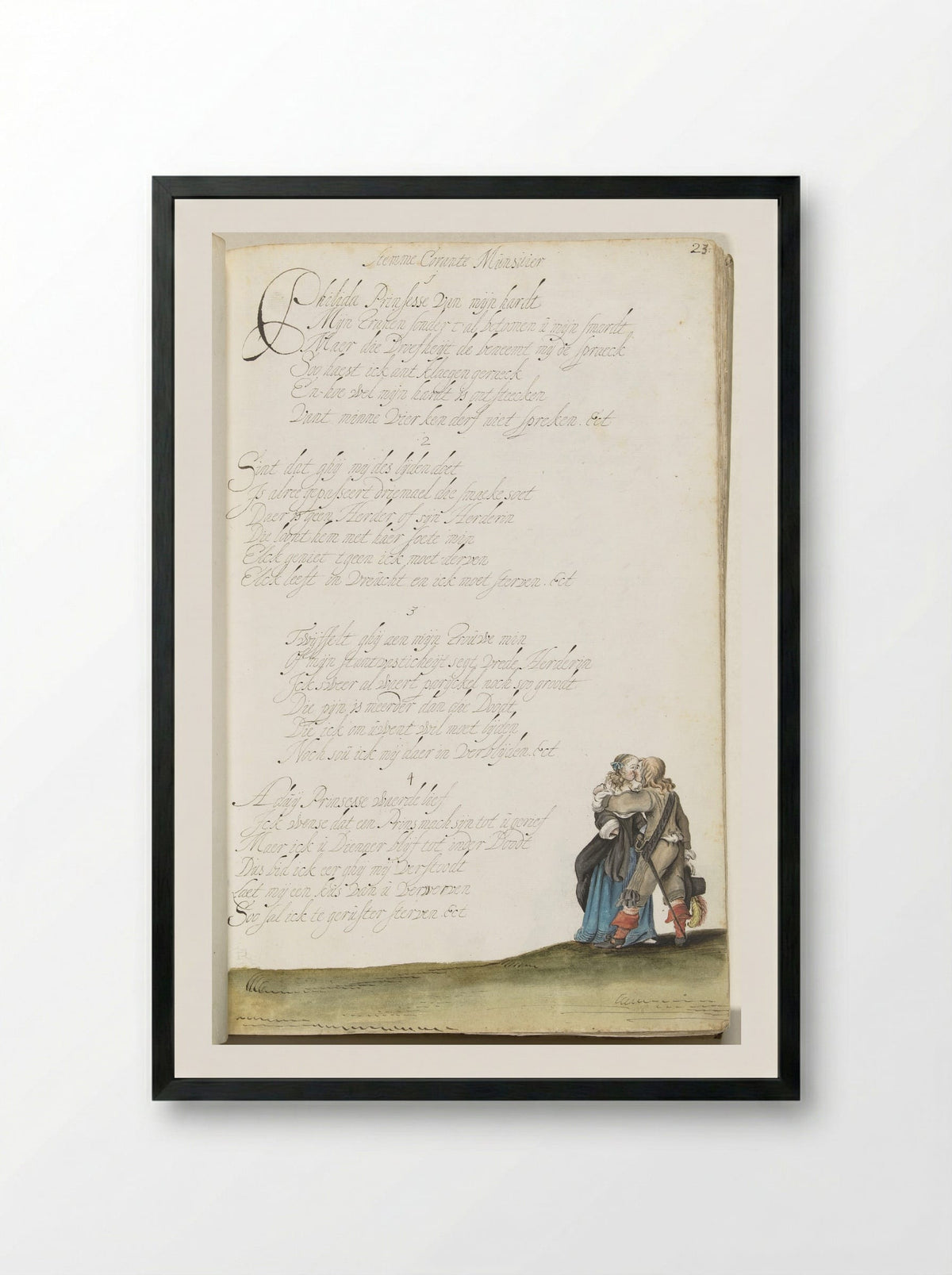 Heer en jongedame in een omhelzing - Gesina ter Borch - Framed Print Black