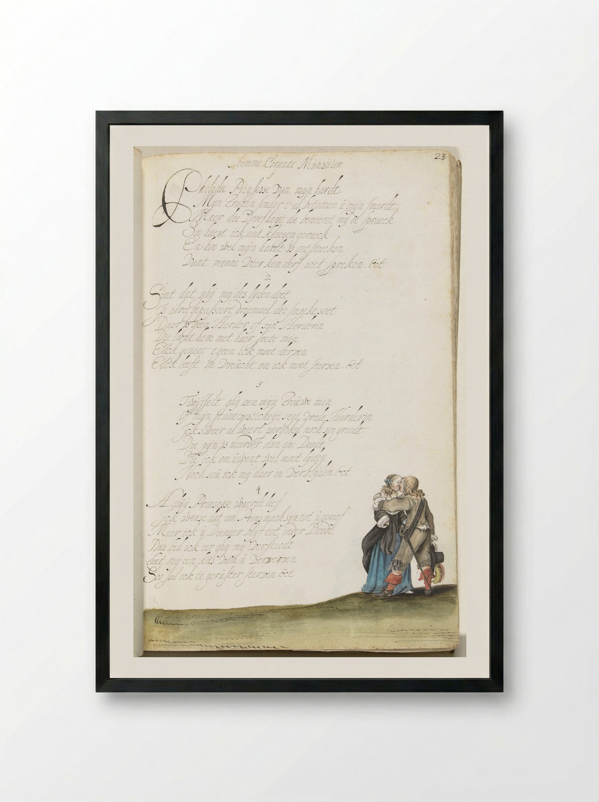 Heer en jongedame in een omhelzing - Gesina ter Borch - Framed Print Black