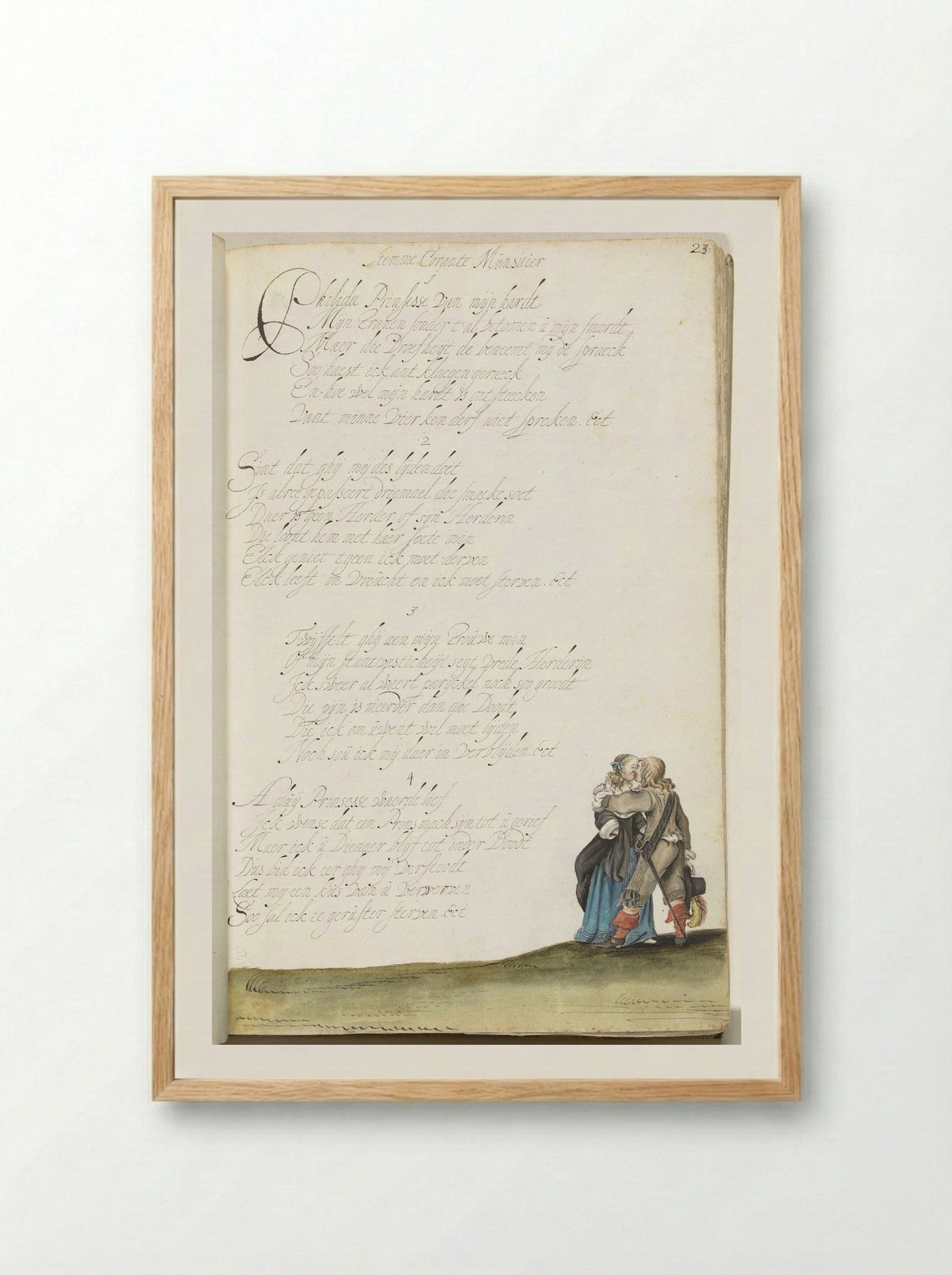 Heer en jongedame in een omhelzing - Gesina ter Borch - Framed Print Wood