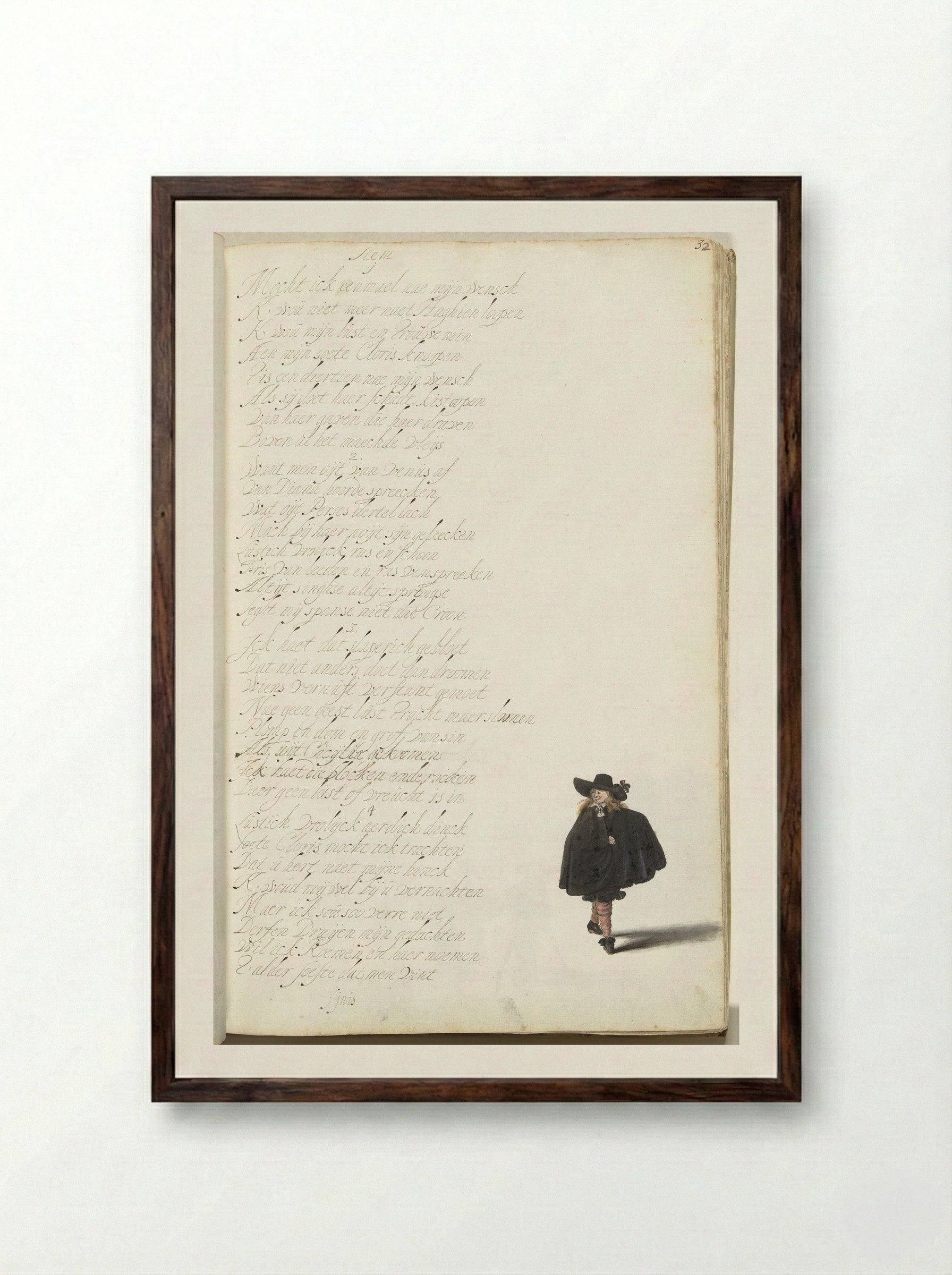 Heer in cape (Gentleman in a Cape) - Gesina ter Borch - Framed Print Dark Wood
