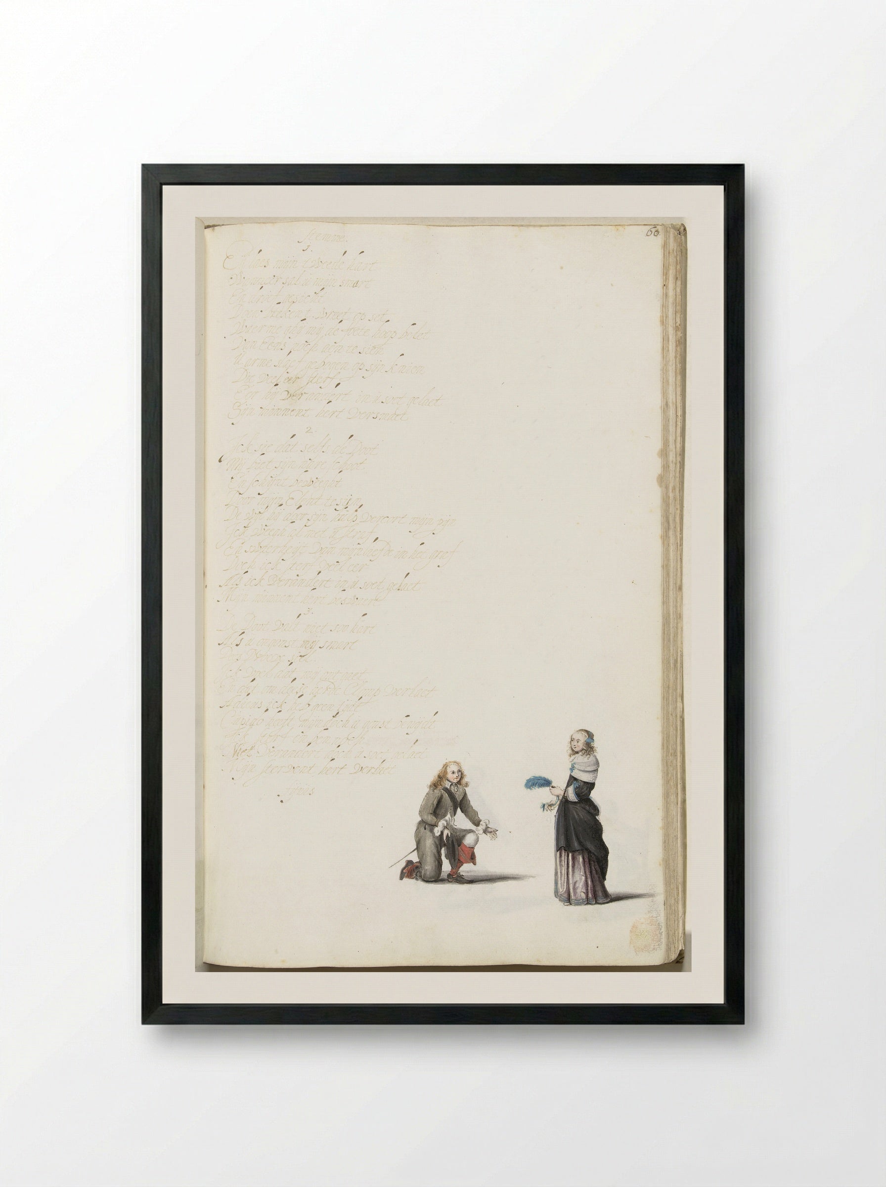 Heer knielend voor een dame - Gesina ter Borch - Framed Print Black