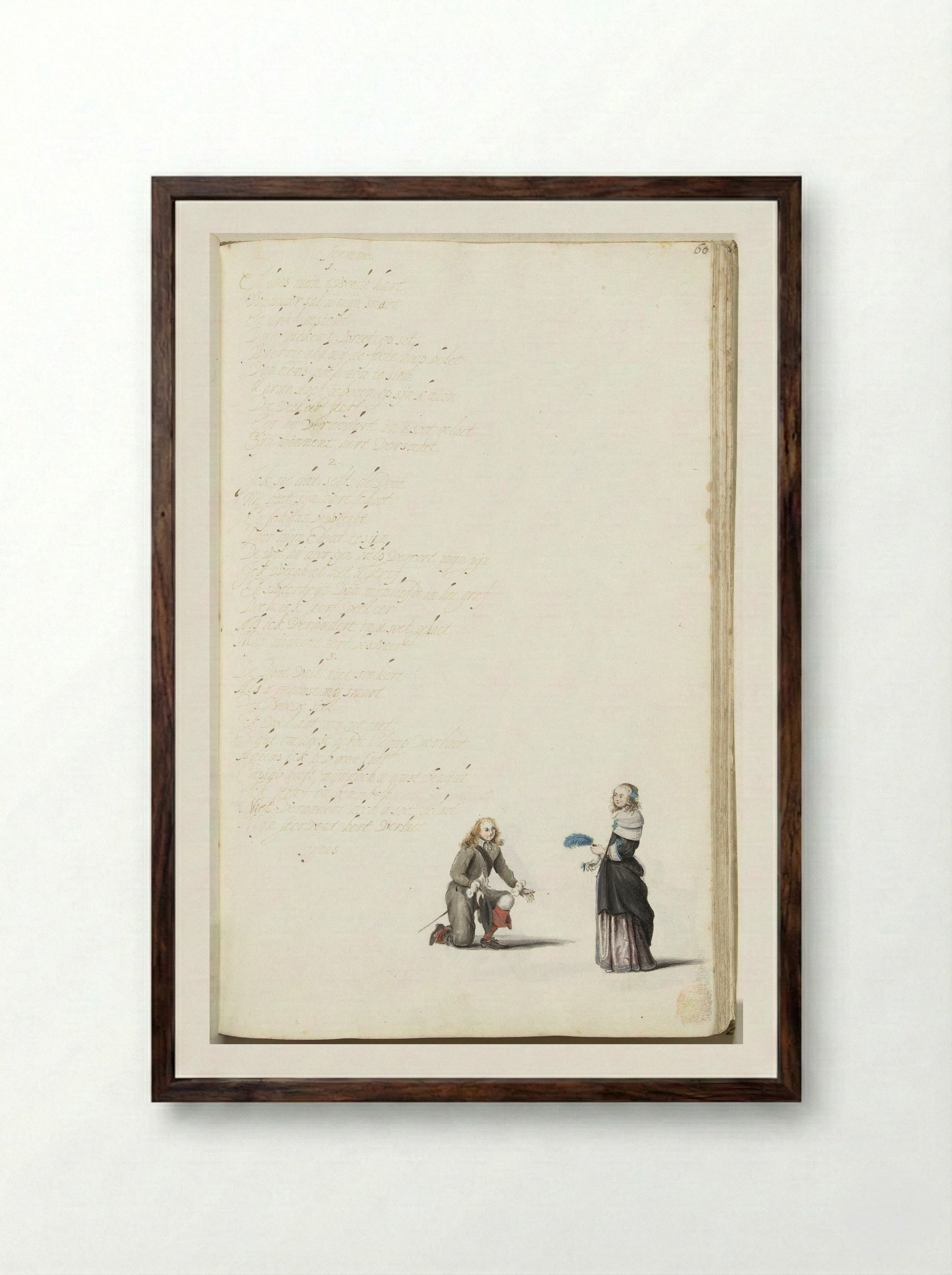 Heer knielend voor een dame - Gesina ter Borch - Framed Print Dark Wood