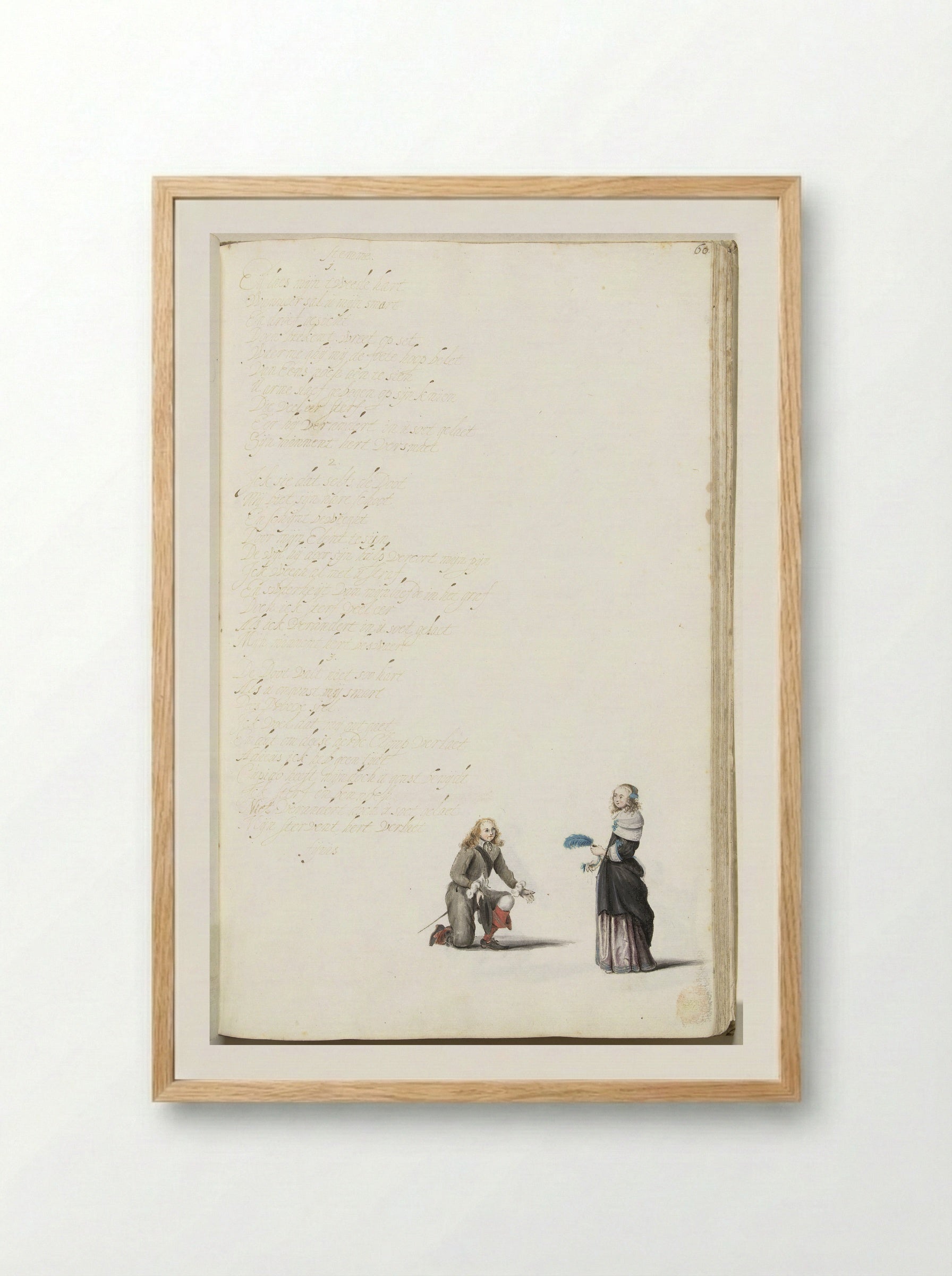 Heer knielend voor een dame - Gesina ter Borch - Framed Print Wood