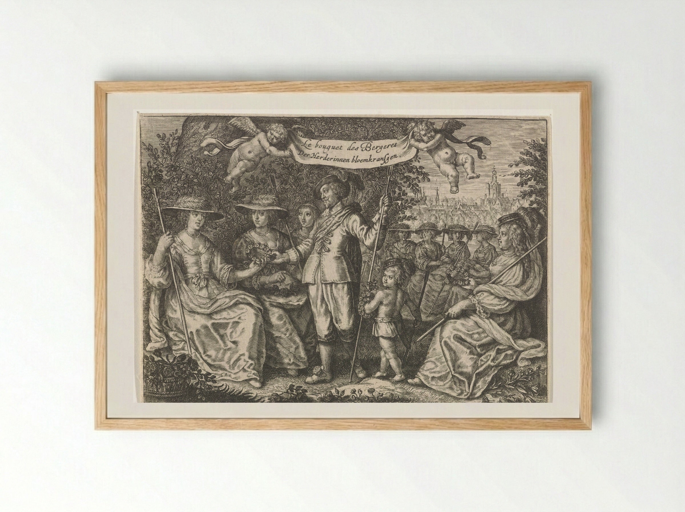 Heer omringd door herderinnen - Crispijn van de Passe (II) - Framed Print Wood