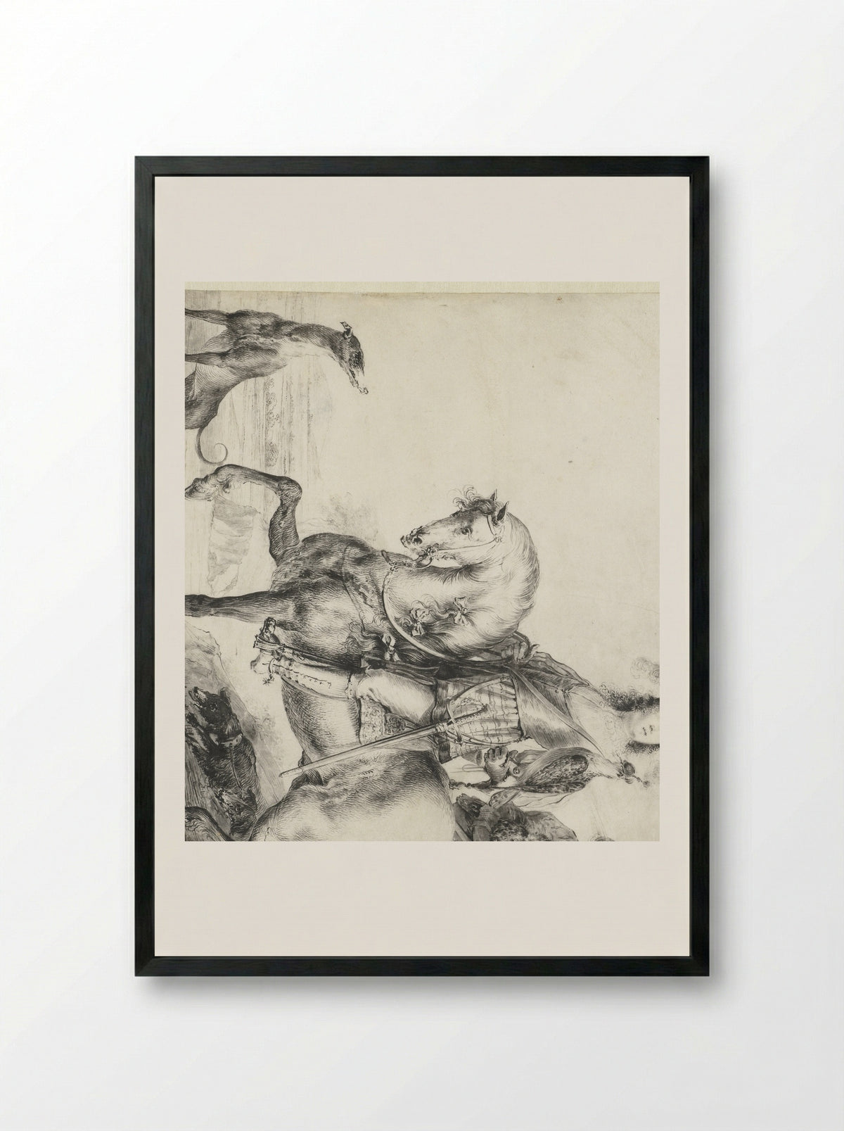 Heer te paard op valkenjacht - Pieter Rottermondt - Framed Print Black