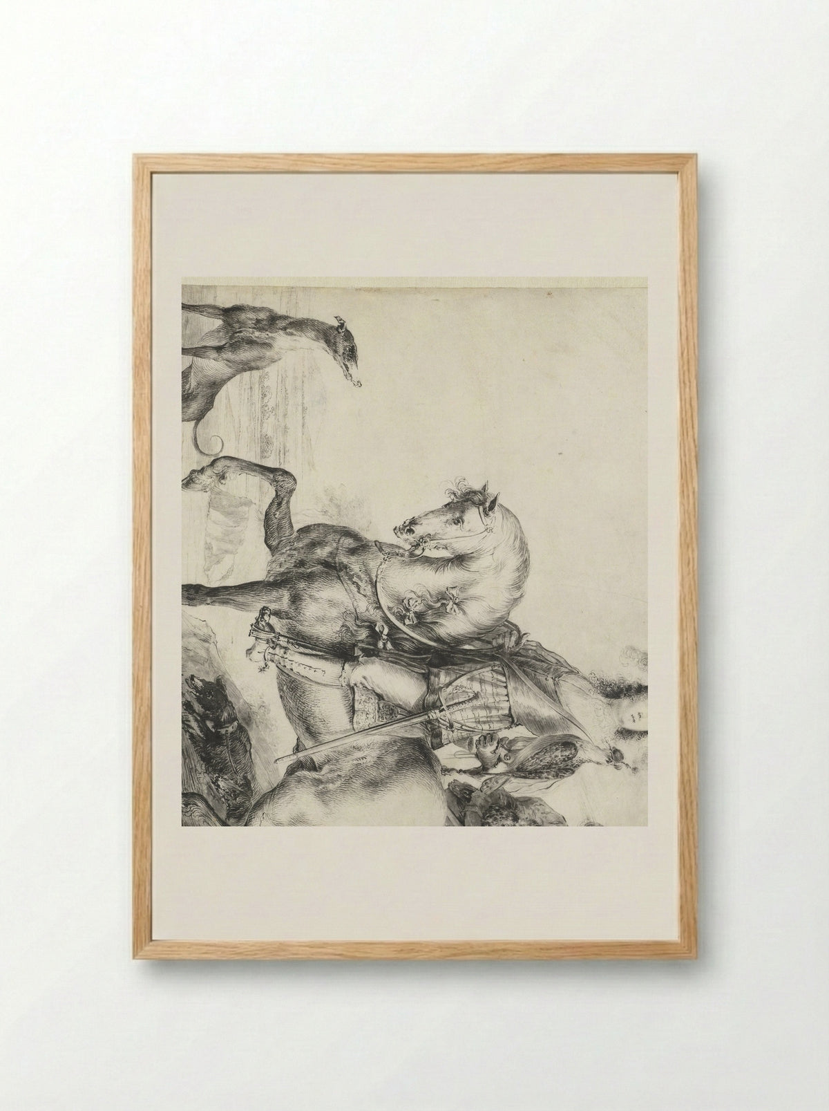Heer te paard op valkenjacht - Pieter Rottermondt - Framed Print Wood