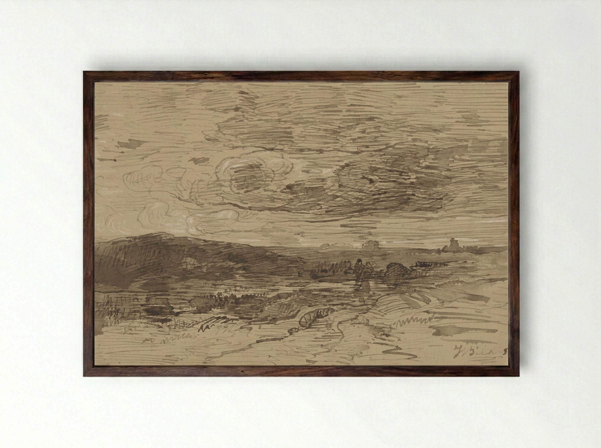 Heide in Drente - Johannes Warnardus Bilders - Framed Print Dark Wood