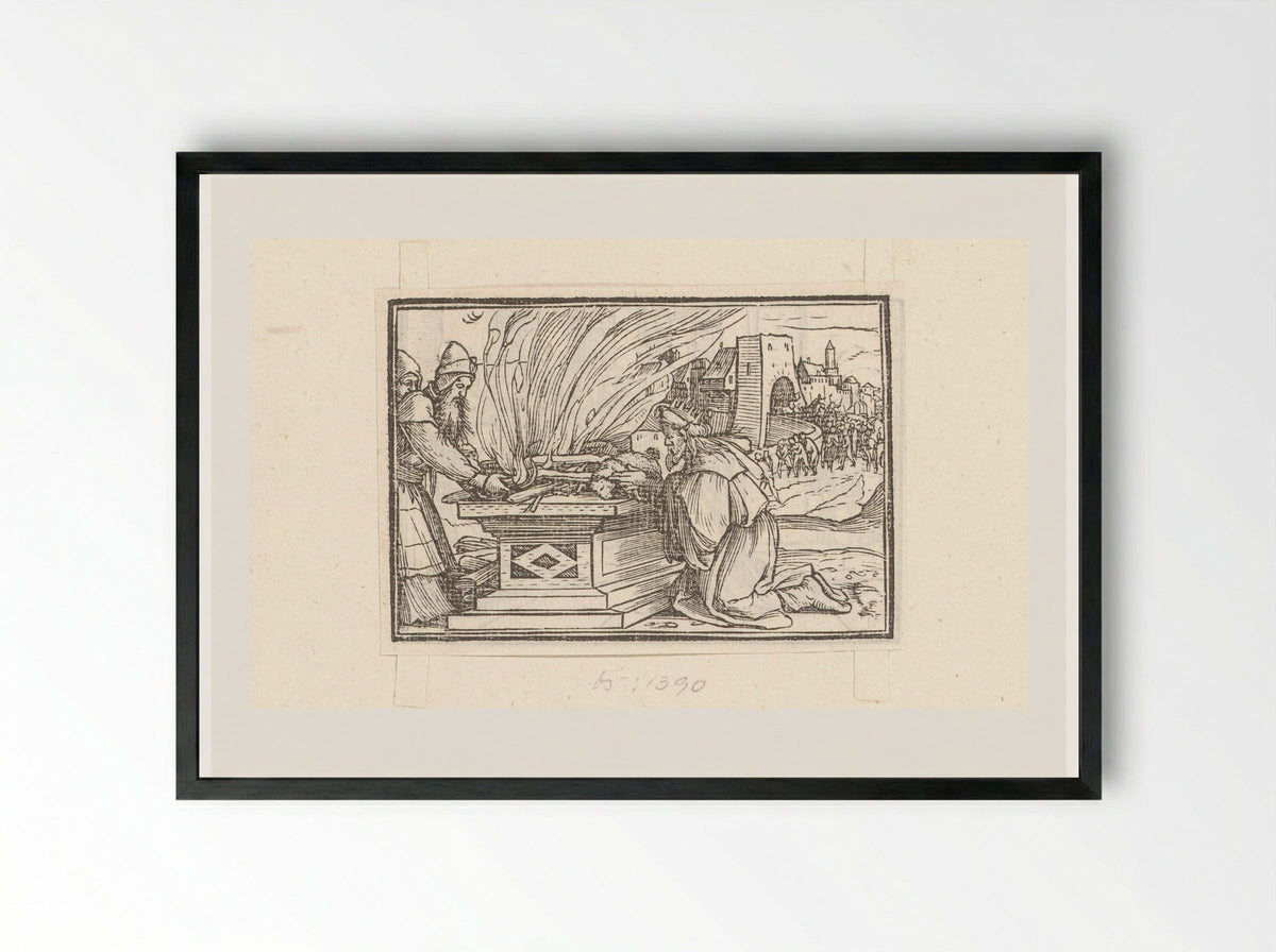 Heidens offer van koning Achaz - Veit Rudolf Specklin - Framed Print Black