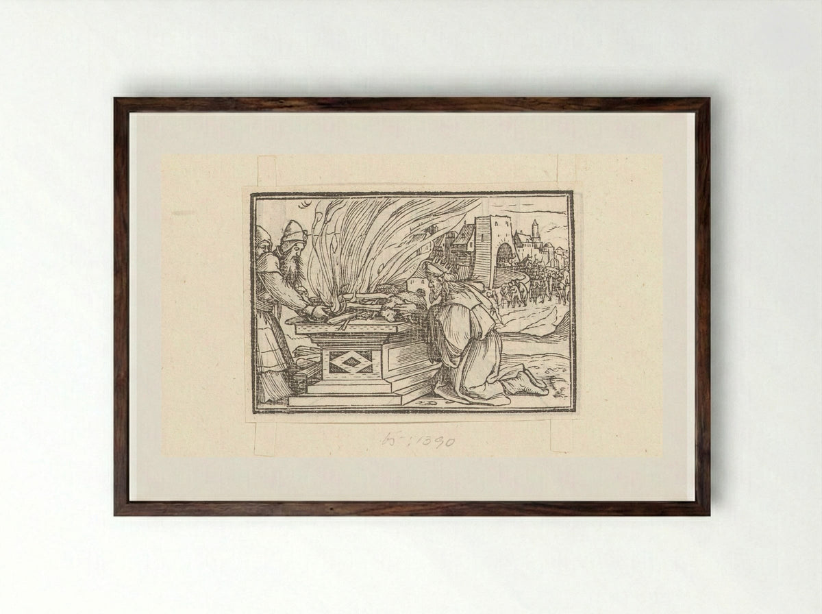 Heidens offer van koning Achaz - Veit Rudolf Specklin - Framed Print Dark Wood
