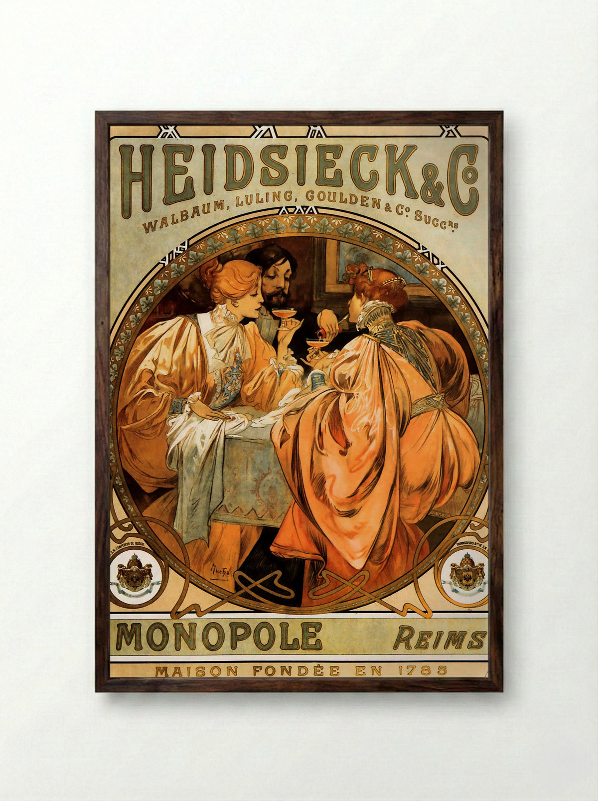 Heidsieck & Co. Monopole - Alphonse Mucha - Framed Print Dark Wood
