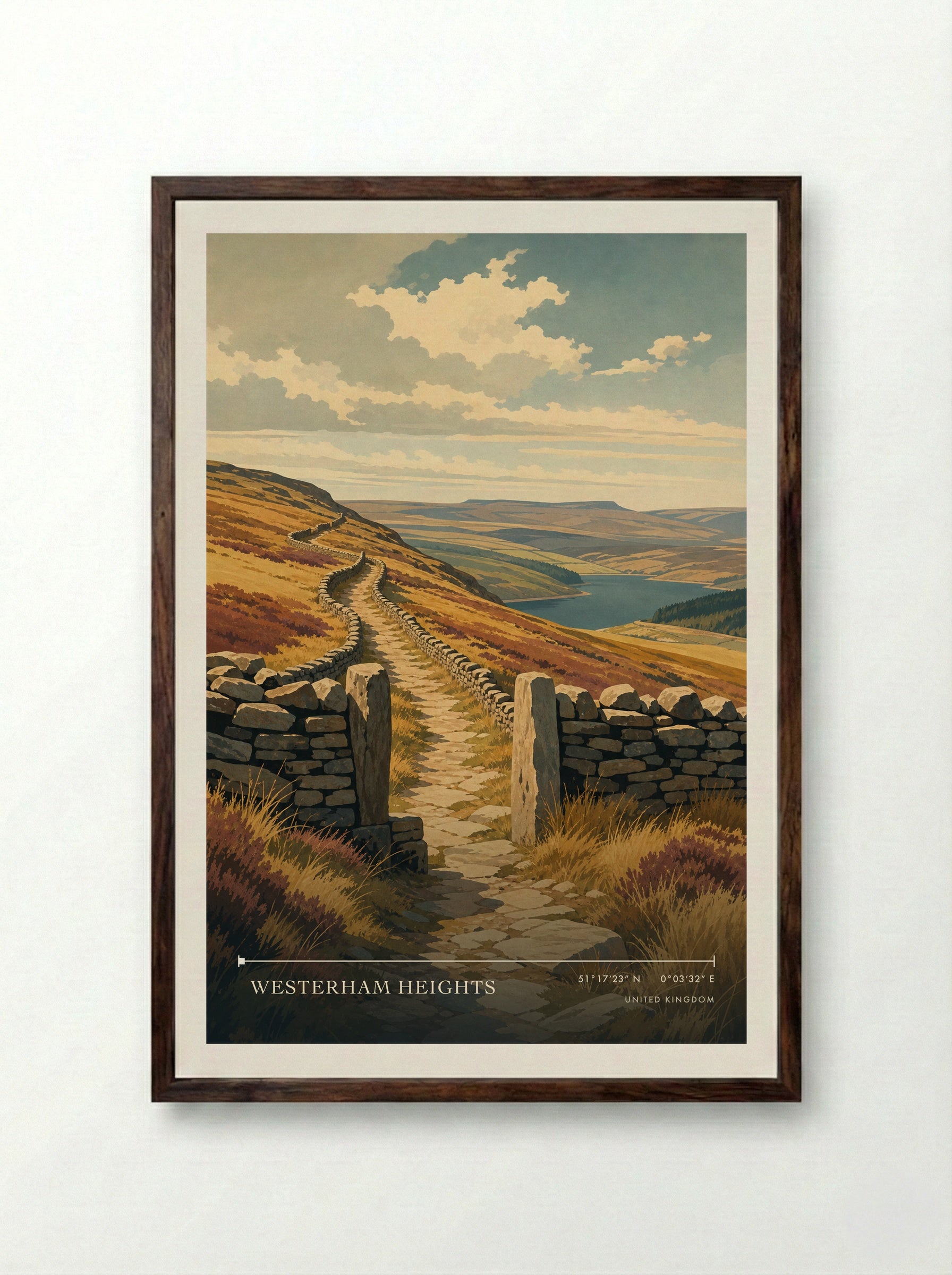 Heights United Kingdom Travel Poster - Framed Print Dark Wood