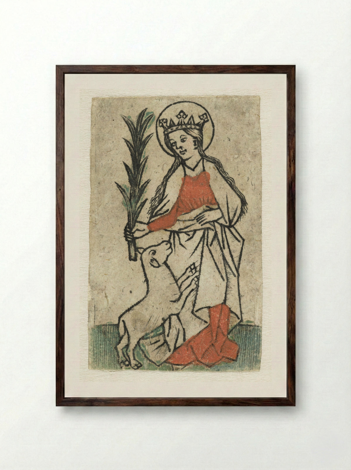 Heilige Agnes - Meester van de Olijfberg uit de Verzameling Dutuit - Framed Print Dark Wood