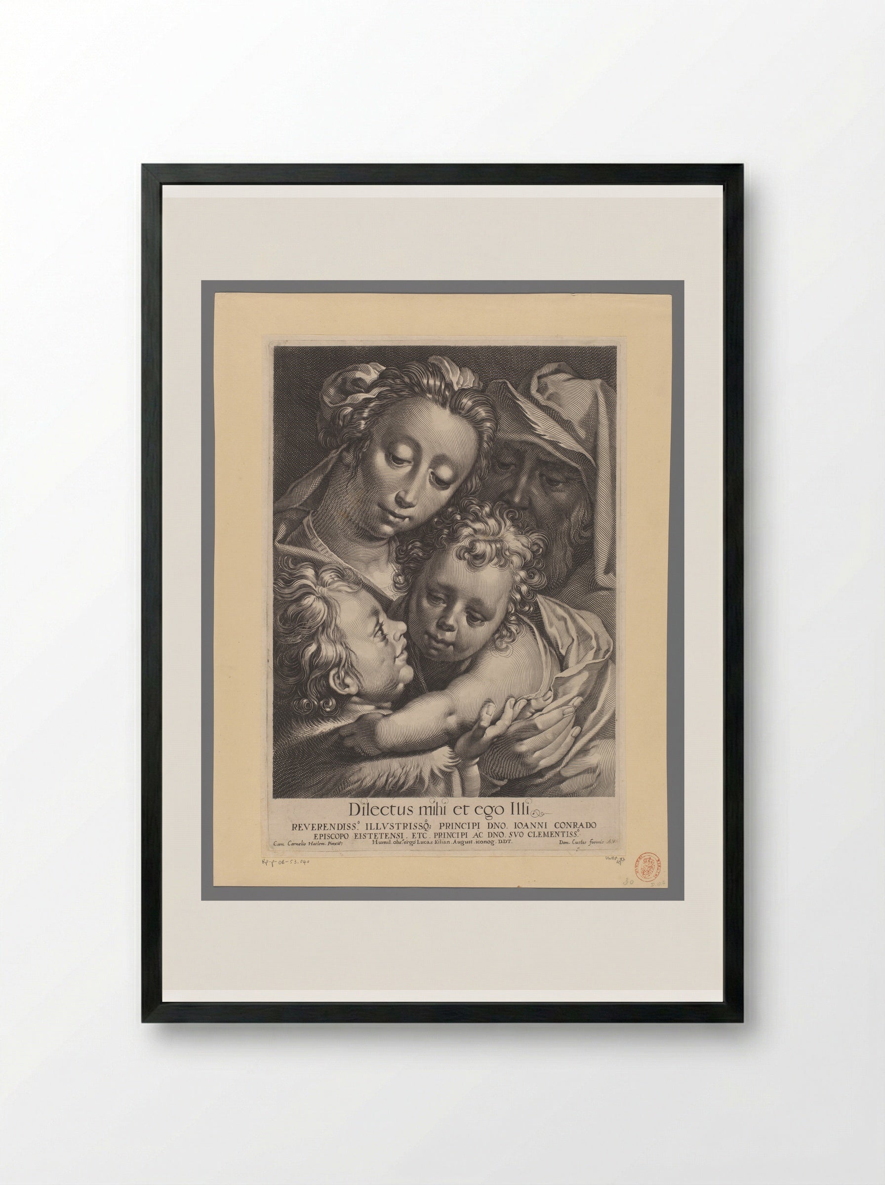 Heilige Familie met Johannes de Doper - Lucas Kilian - Framed Print Black