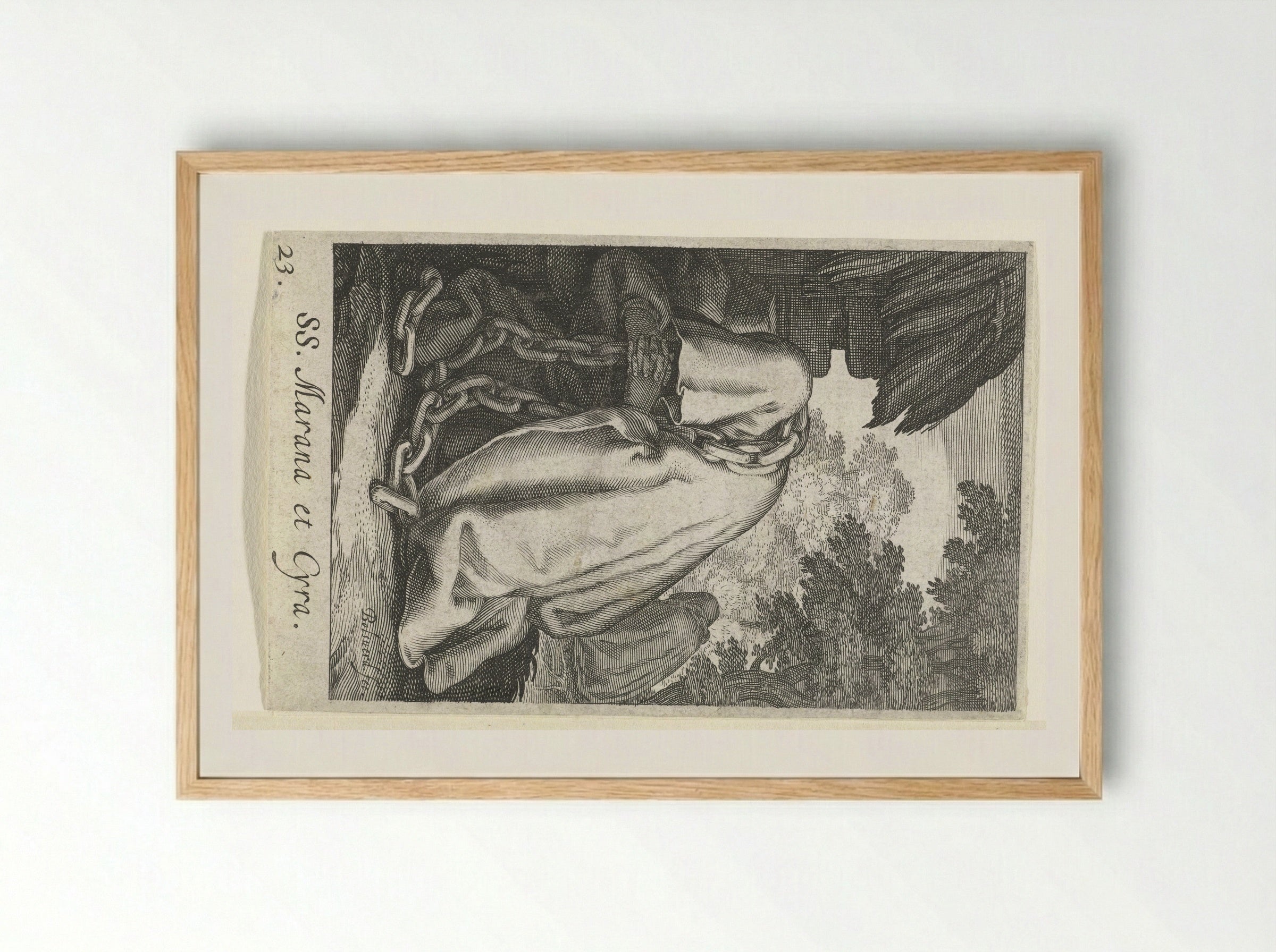 Heilige Marana van Syrië en heilige Cyra als kluizenaressen met ketenen - Boëtius Adamsz. Bolswert - Framed Print Wood