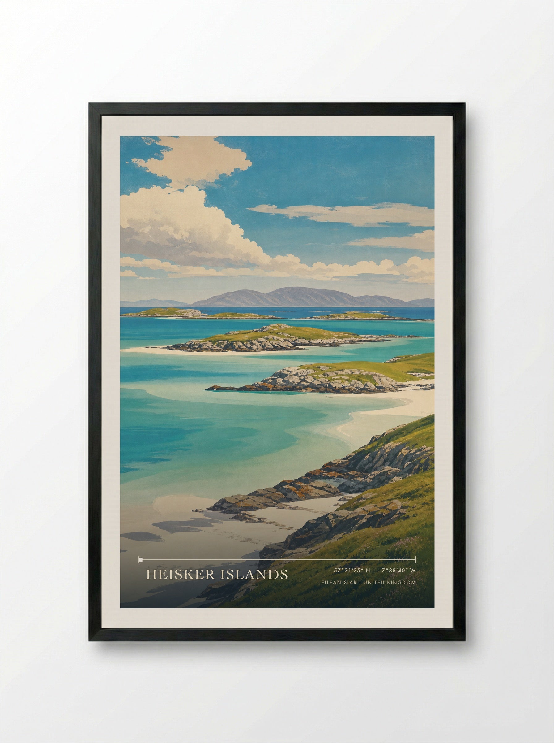 Heisker Islands Eilean Siar United Kingdom Travel Poster - Framed Print Black