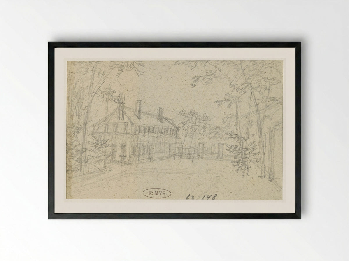 Hek tussen twee gebouwen - Georges Michel - Framed Print Black