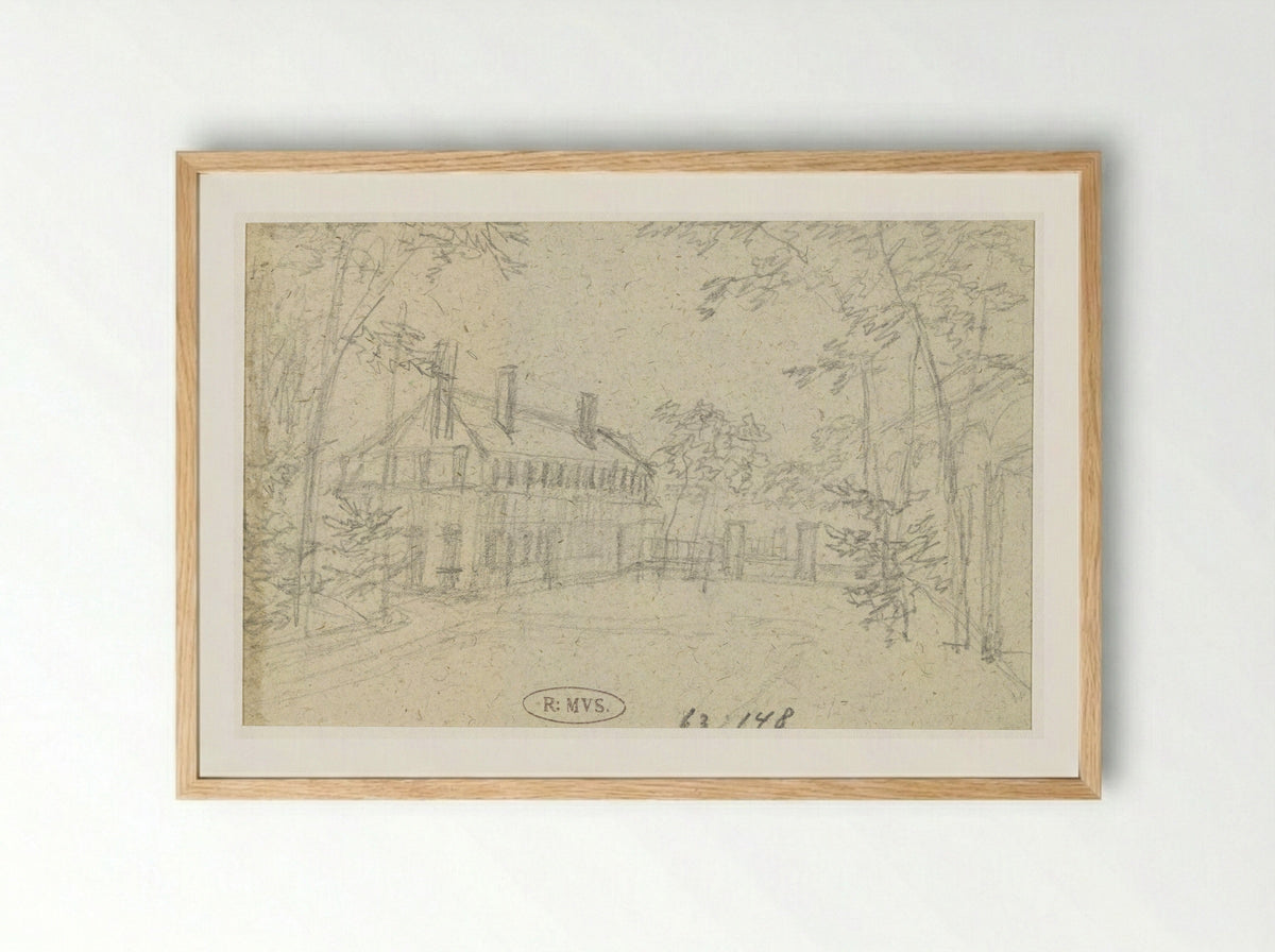 Hek tussen twee gebouwen - Georges Michel - Framed Print Wood