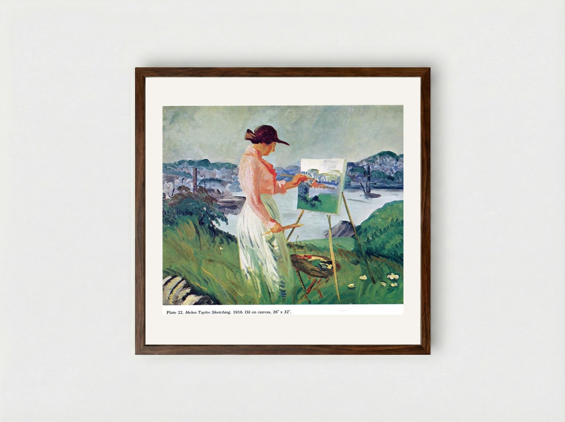 Helen Taylor Sketching - John French Sloan - Framed Print Dark Wood