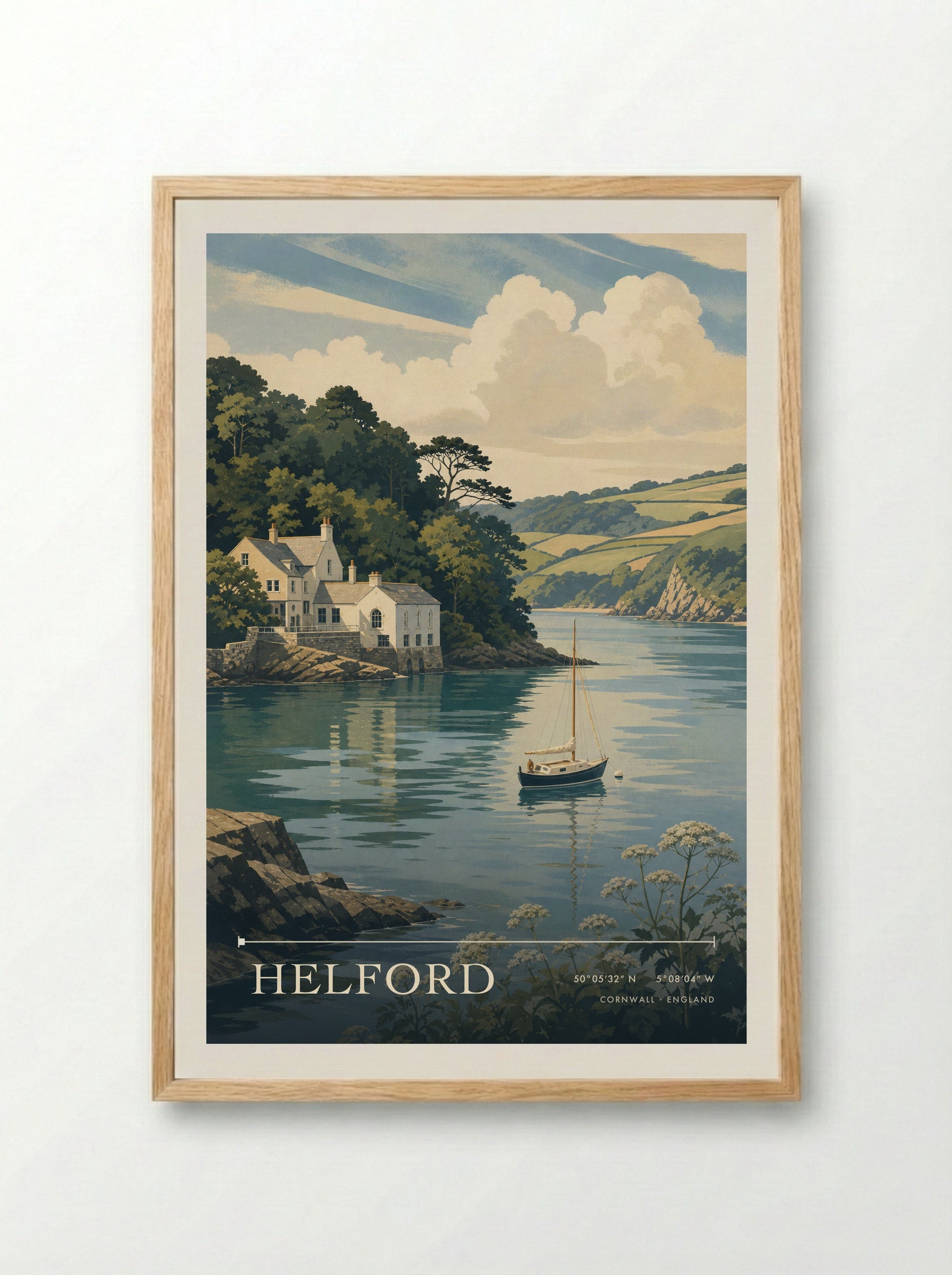 Helford Cornwall England Travel Poster - Framed Print Wood