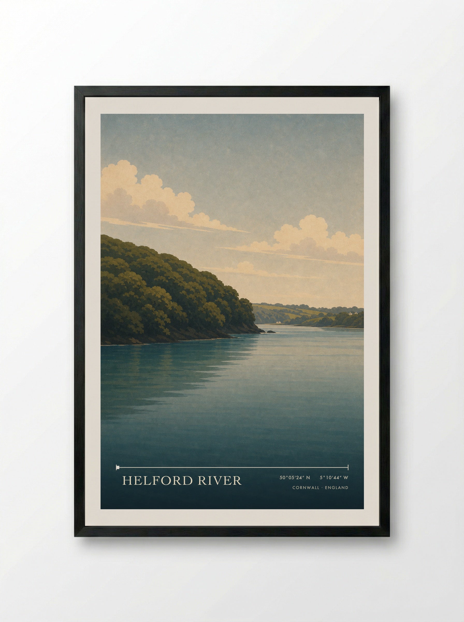 Helford River Cornwall England Travel Poster - Framed Print Black