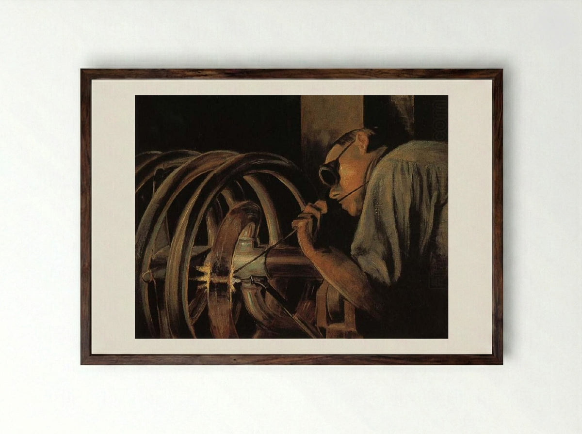 Helix Welder - Grant Wood - Framed Print Dark Wood