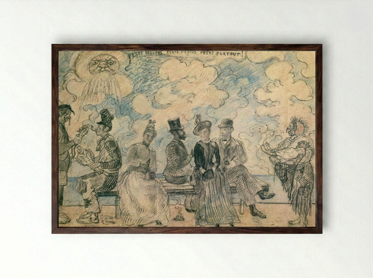 Hell Under, Hell Above, Hell All Around - James Ensor - Framed Print Dark Wood