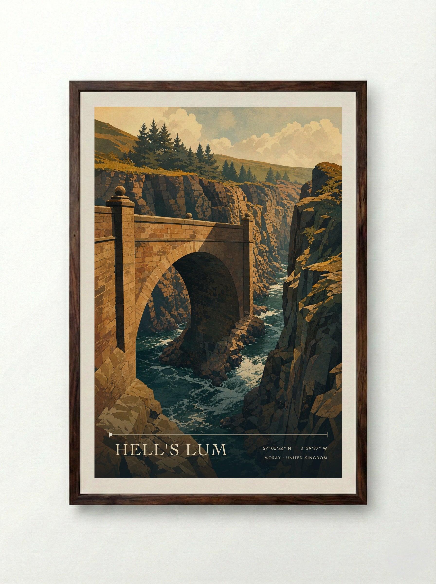 Hell's Lum Moray United Kingdom Travel Poster - Framed Print Dark Wood