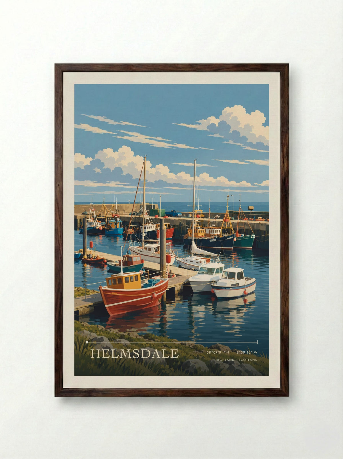 Helmsdale, Highland | Travel Poster - Framed Print Dark Wood