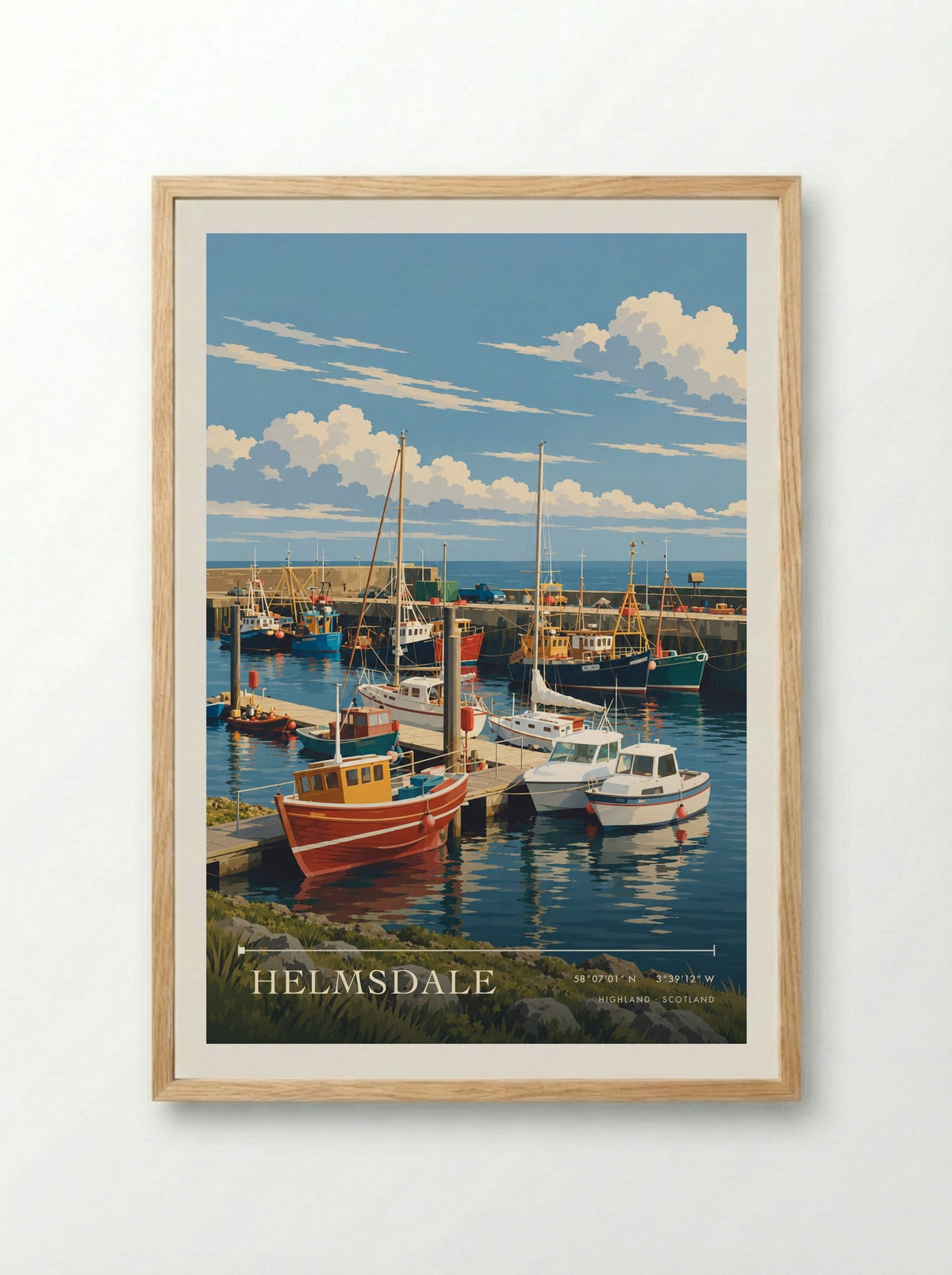 Helmsdale, Highland | Travel Poster - Framed Print Wood