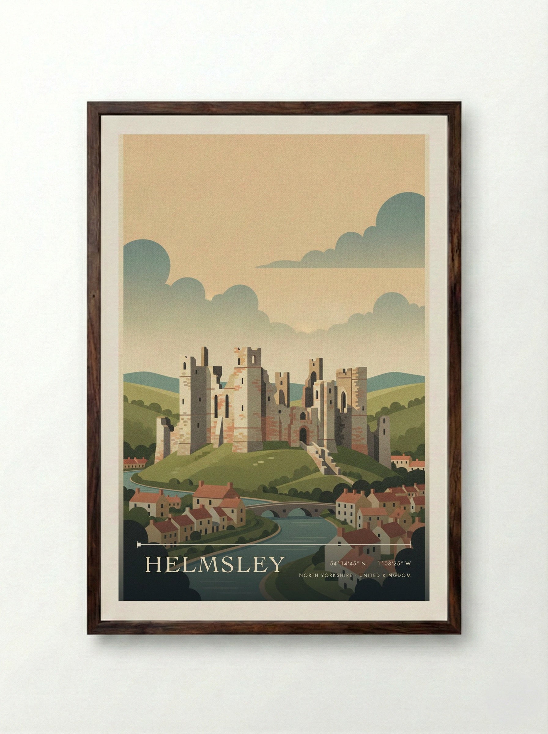 Helmsley North Yorkshire United Kingdom Travel Poster - Framed Print Dark Wood