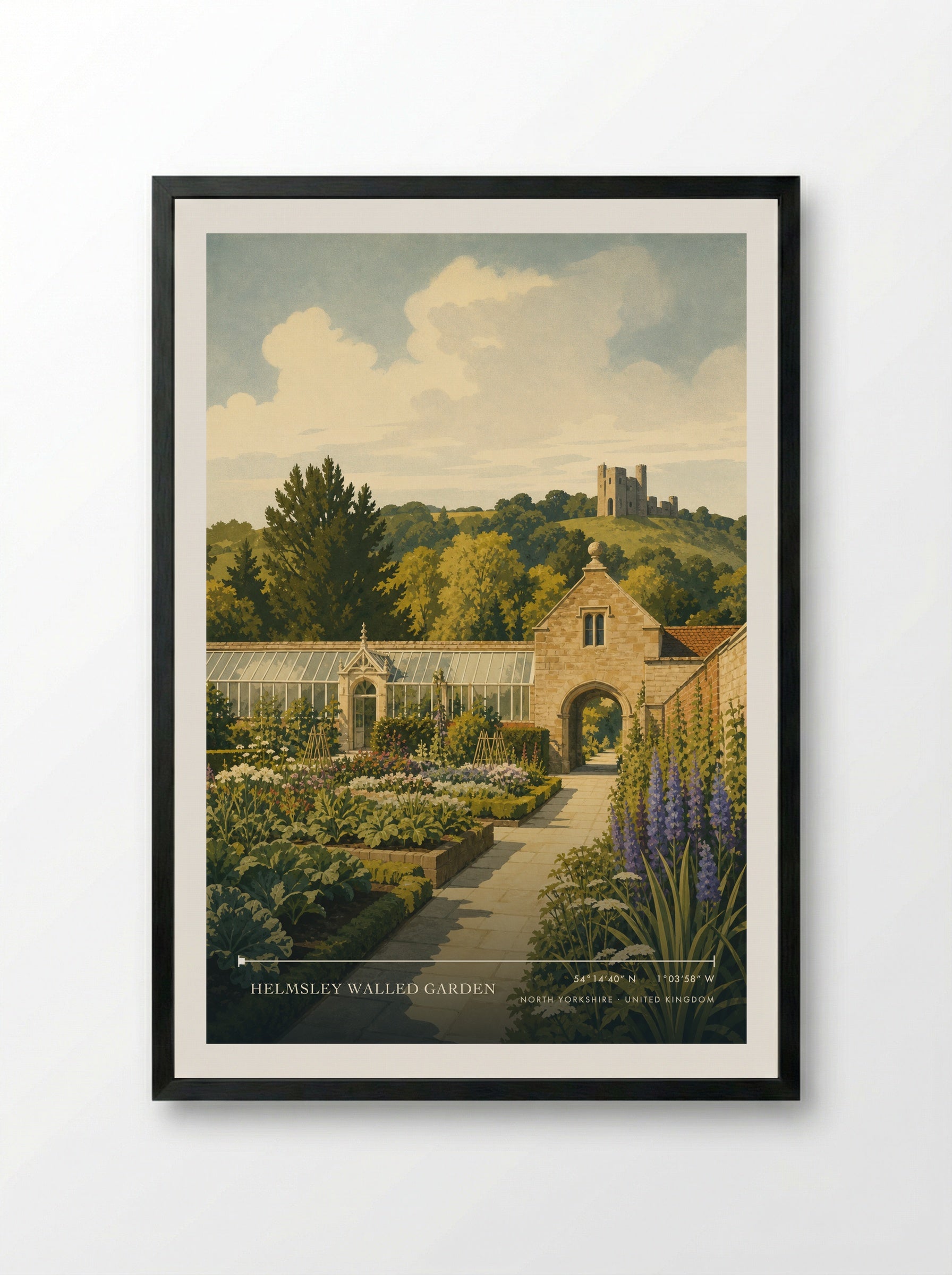 Helmsley Walled Garden North Yorkshire United Kingdom Travel Poster - Framed Print Black
