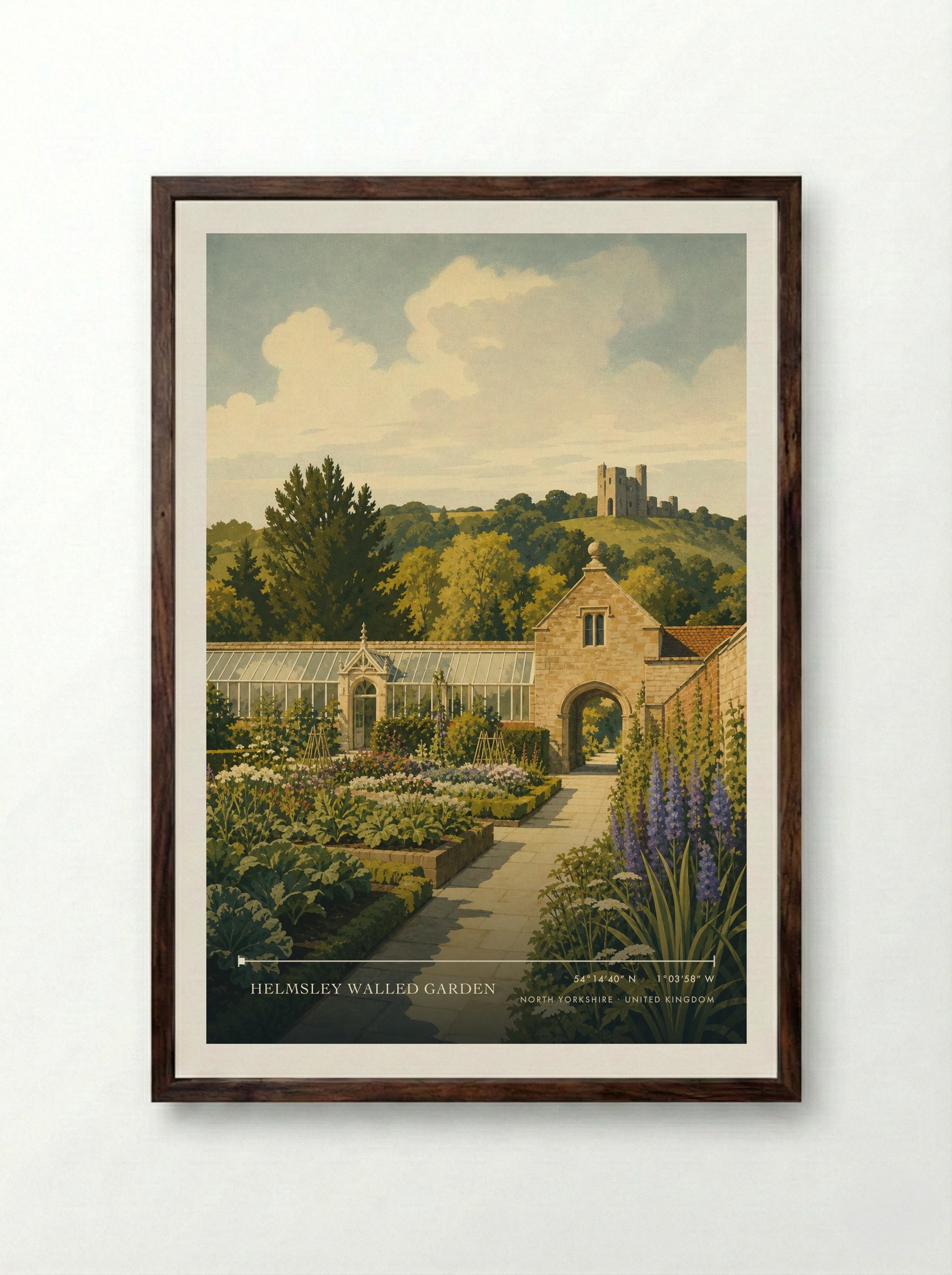 Helmsley Walled Garden North Yorkshire United Kingdom Travel Poster - Framed Print Dark Wood