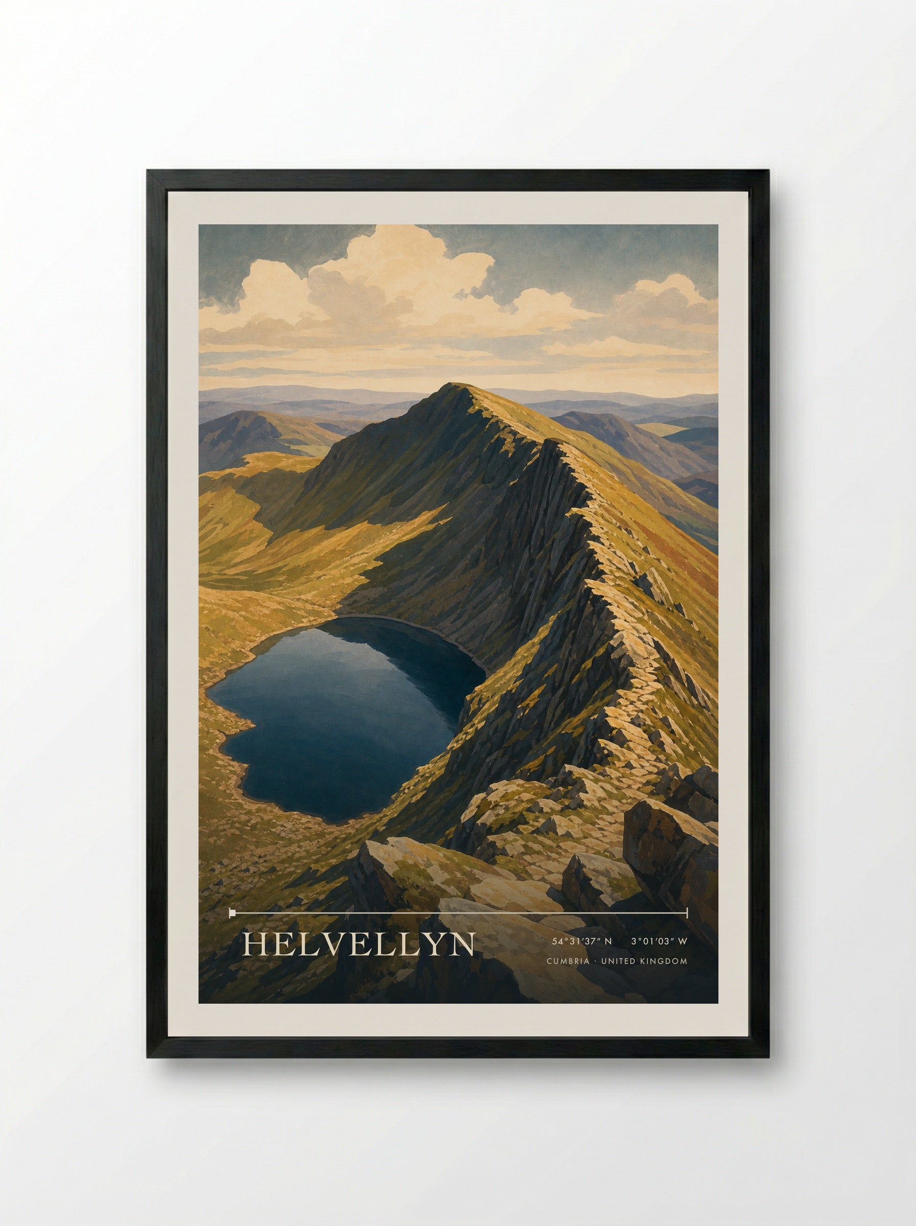 Helvellyn Cumbria United Kingdom Travel Poster - Framed Print Black