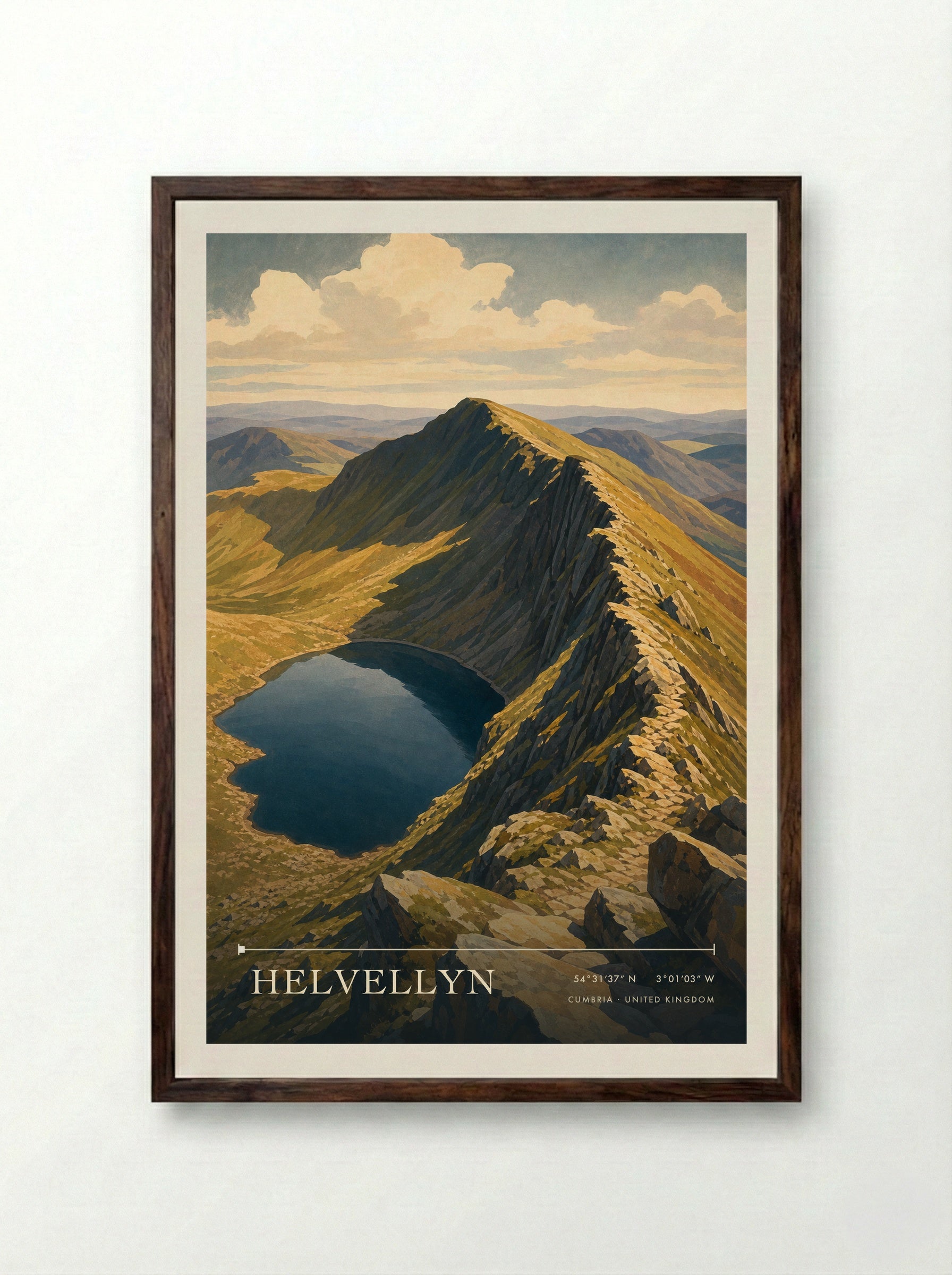 Helvellyn Cumbria United Kingdom Travel Poster - Framed Print Dark Wood