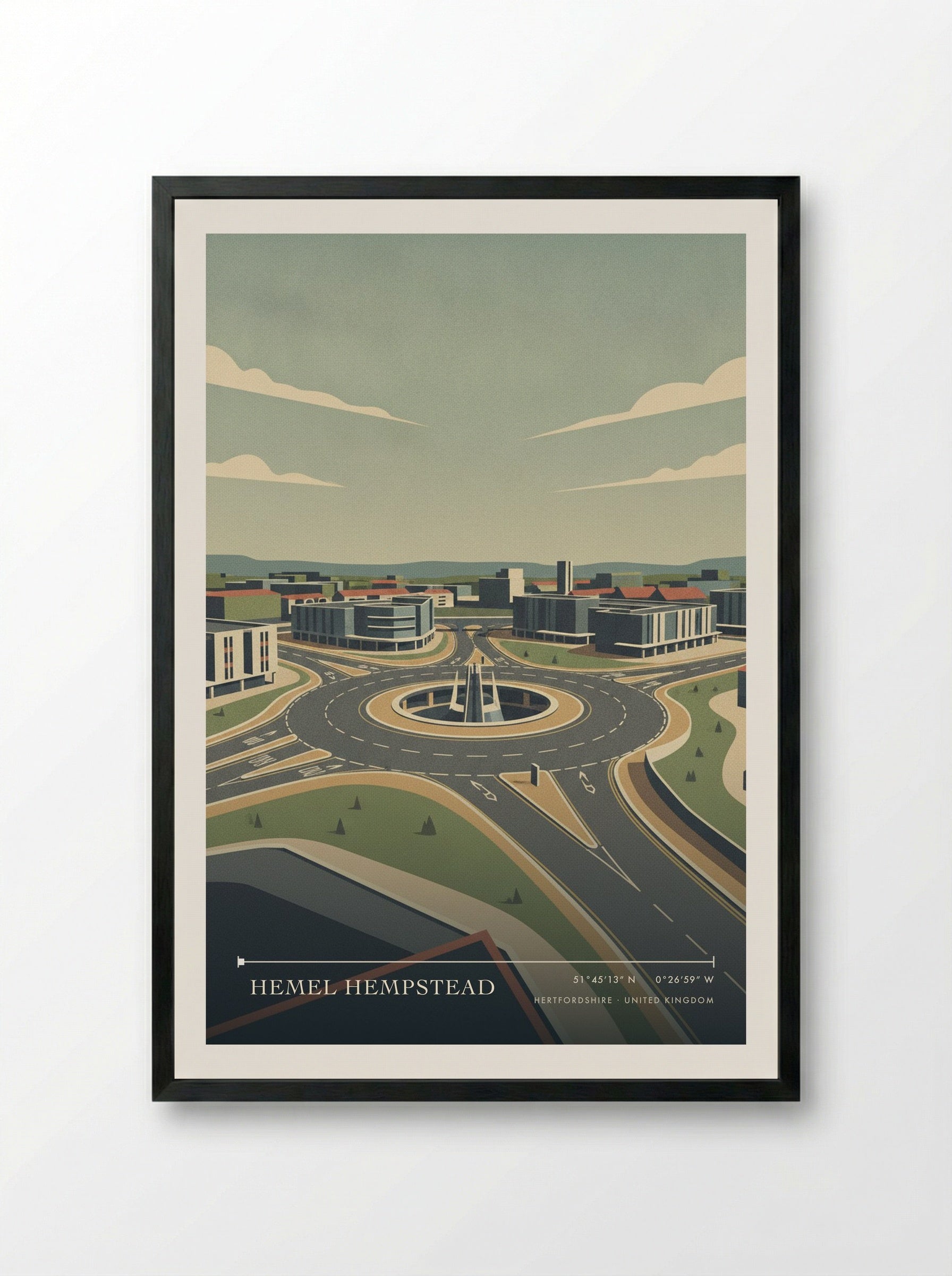 Hemel Hempstead Hertfordshire United Kingdom Travel Poster - Framed Print Black