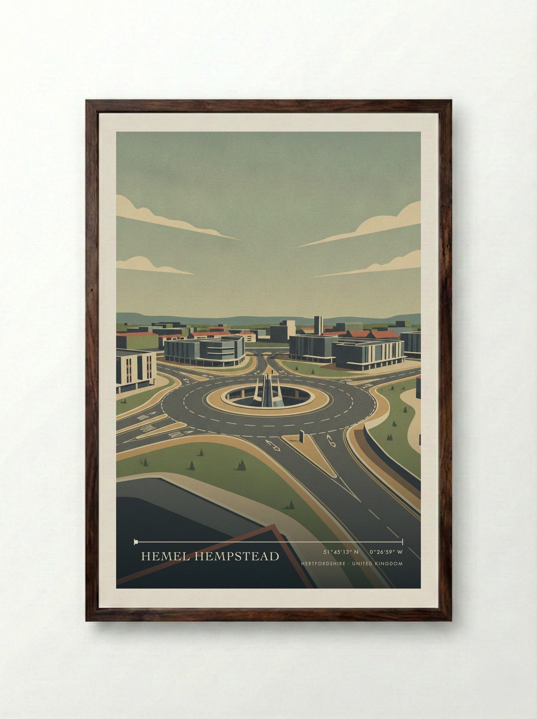 Hemel Hempstead Hertfordshire United Kingdom Travel Poster - Framed Print Dark Wood