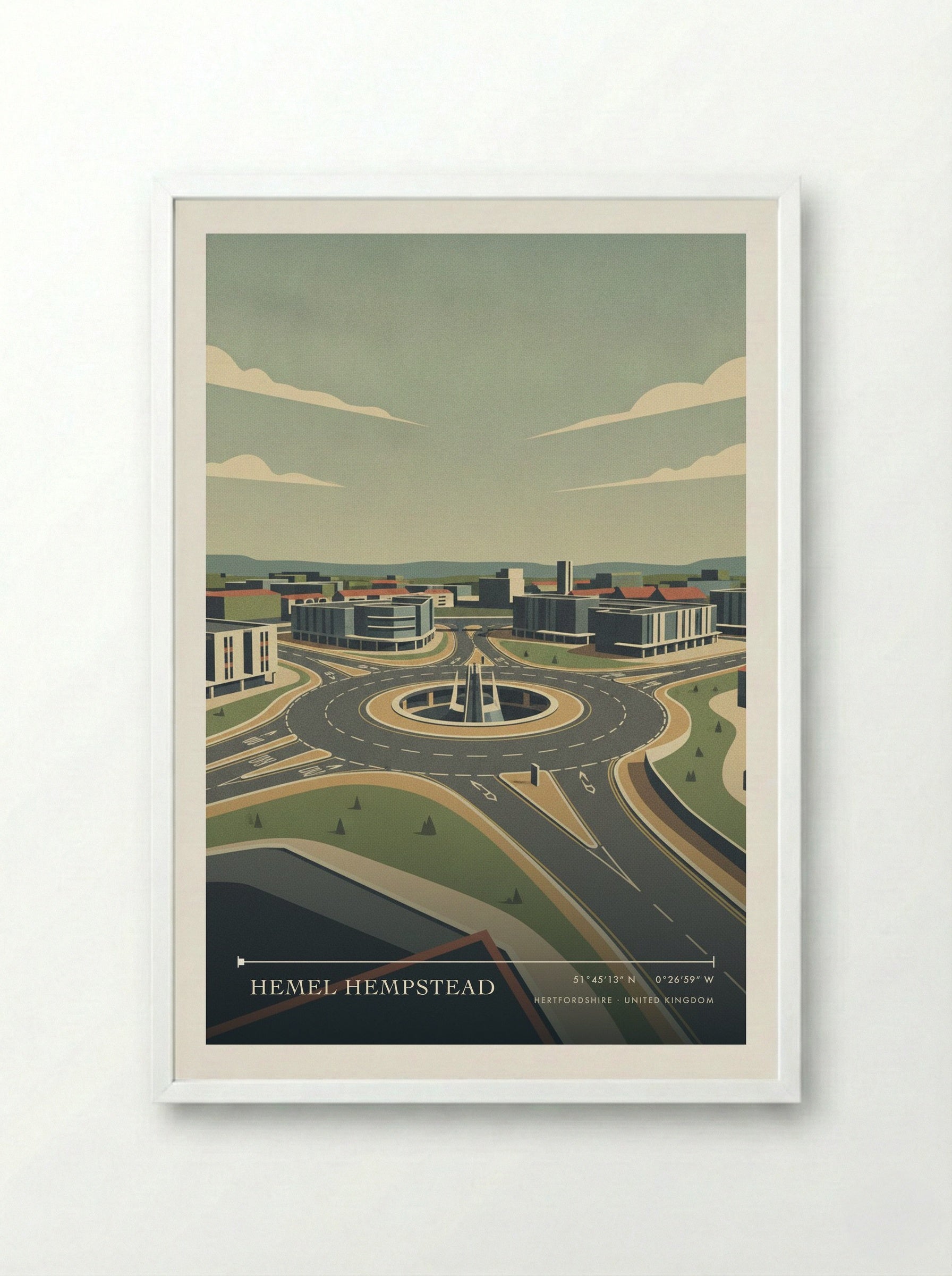 Hemel Hempstead Hertfordshire United Kingdom Travel Poster - Framed Print White