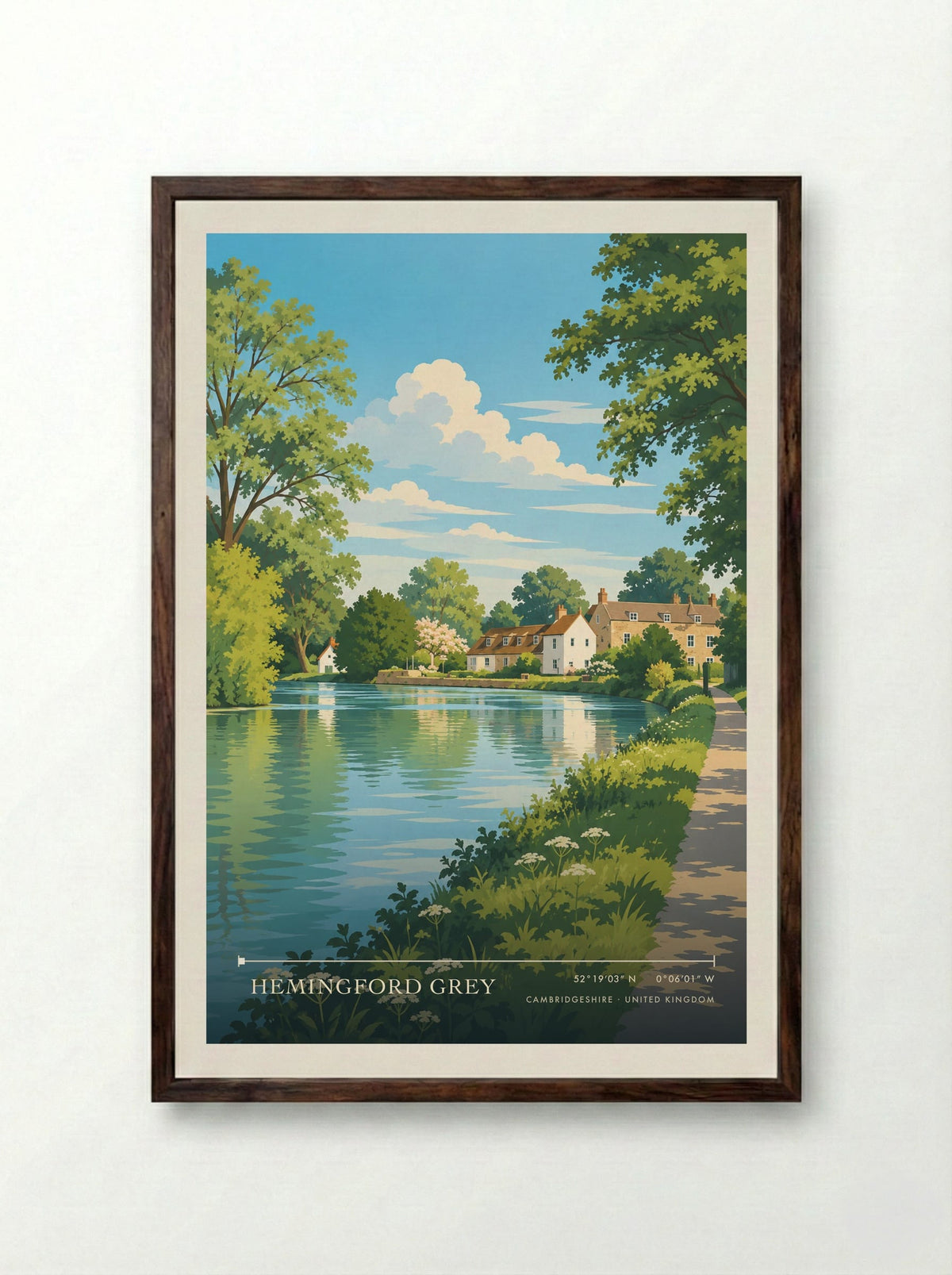 Hemingford Grey, Cambridgeshire | Travel Poster - Framed Print Dark Wood