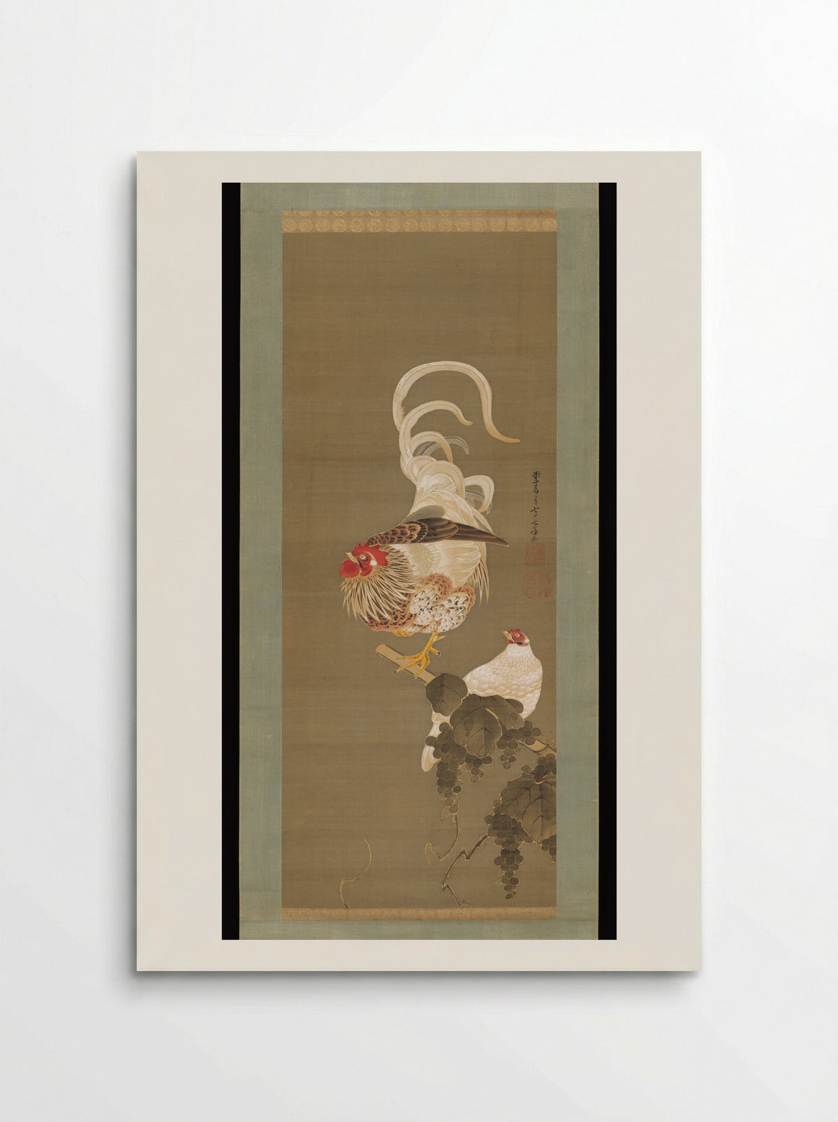 Hen and Rooster with Grapevine - Itō Jakuchū - Poster