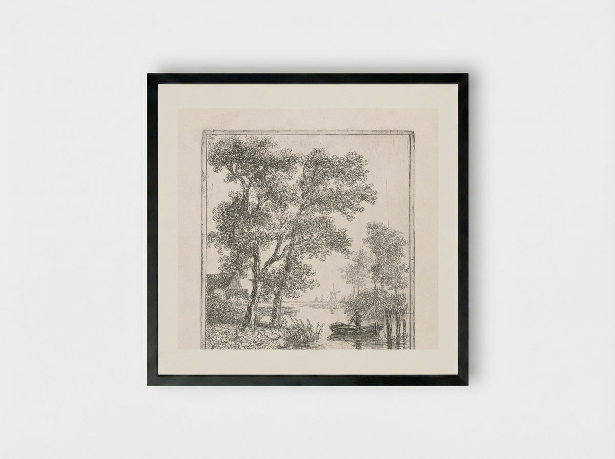 Hengelaar in een bootje - Hermanus Jan Hendrik Rijkelijkhuizen - Framed Print Black