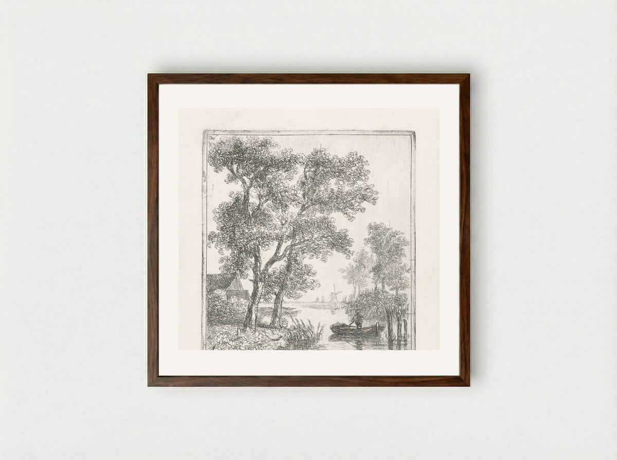 Hengelaar in een bootje - Hermanus Jan Hendrik Rijkelijkhuizen - Framed Print Dark Wood