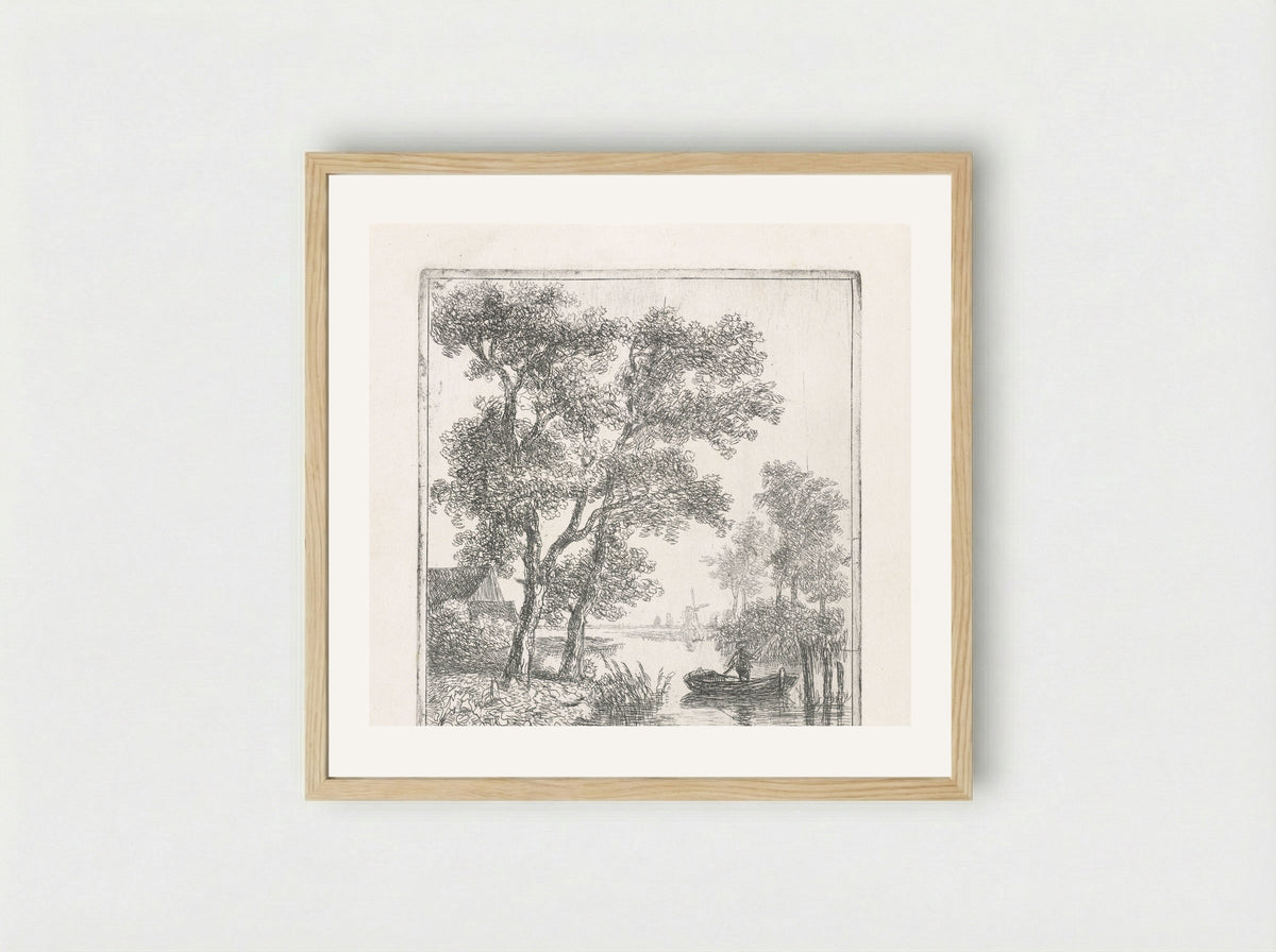 Hengelaar in een bootje - Hermanus Jan Hendrik Rijkelijkhuizen - Framed Print Wood