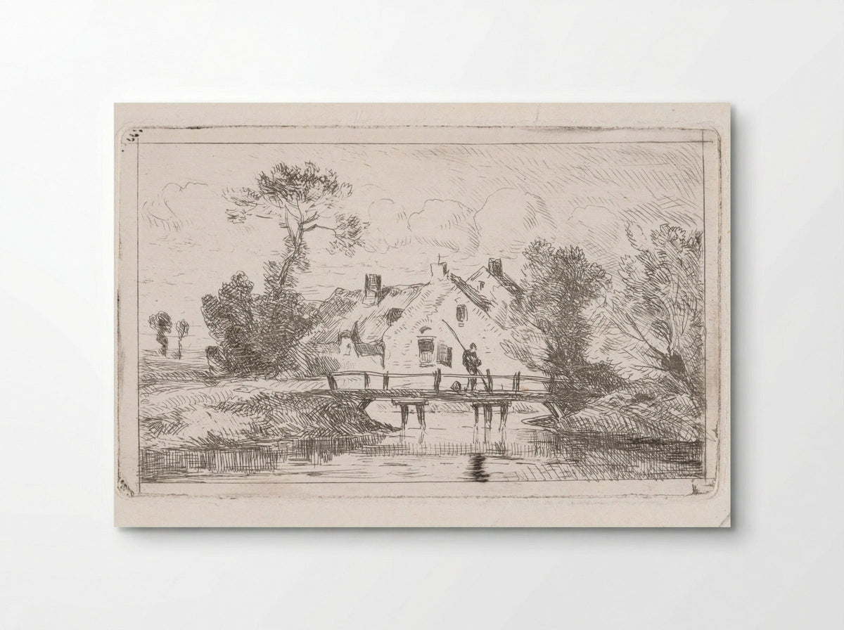 Hengelaar op een bruggetje bij een boerderij - Jan Gerard Smits - Poster