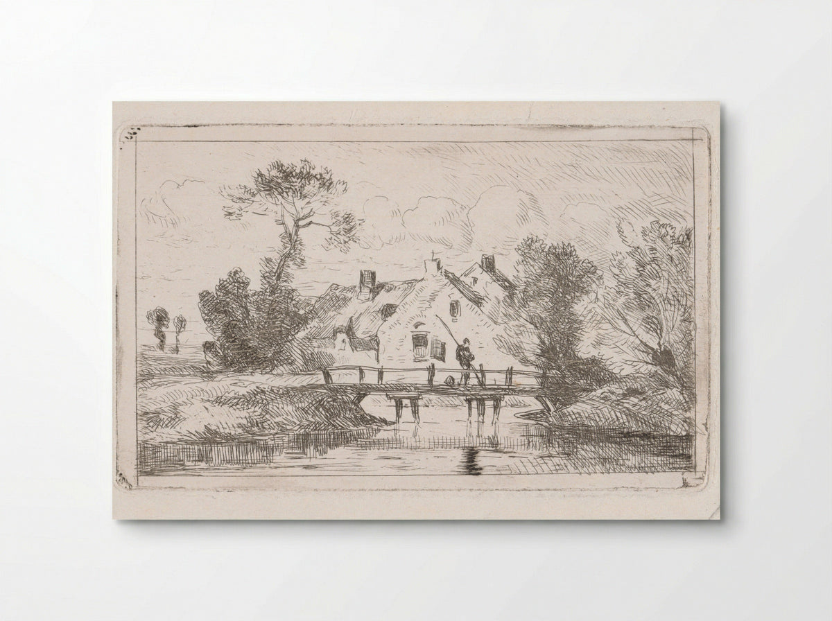 Hengelaar op een bruggetje bij een boerderij - Jan Gerard Smits - Poster