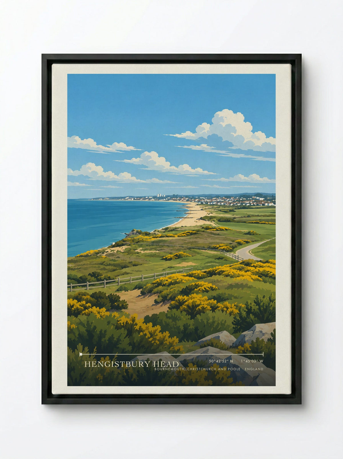 Hengistbury Head, Bournemouth, Christchurch and Poole | Travel Poster - Framed Canvas Black